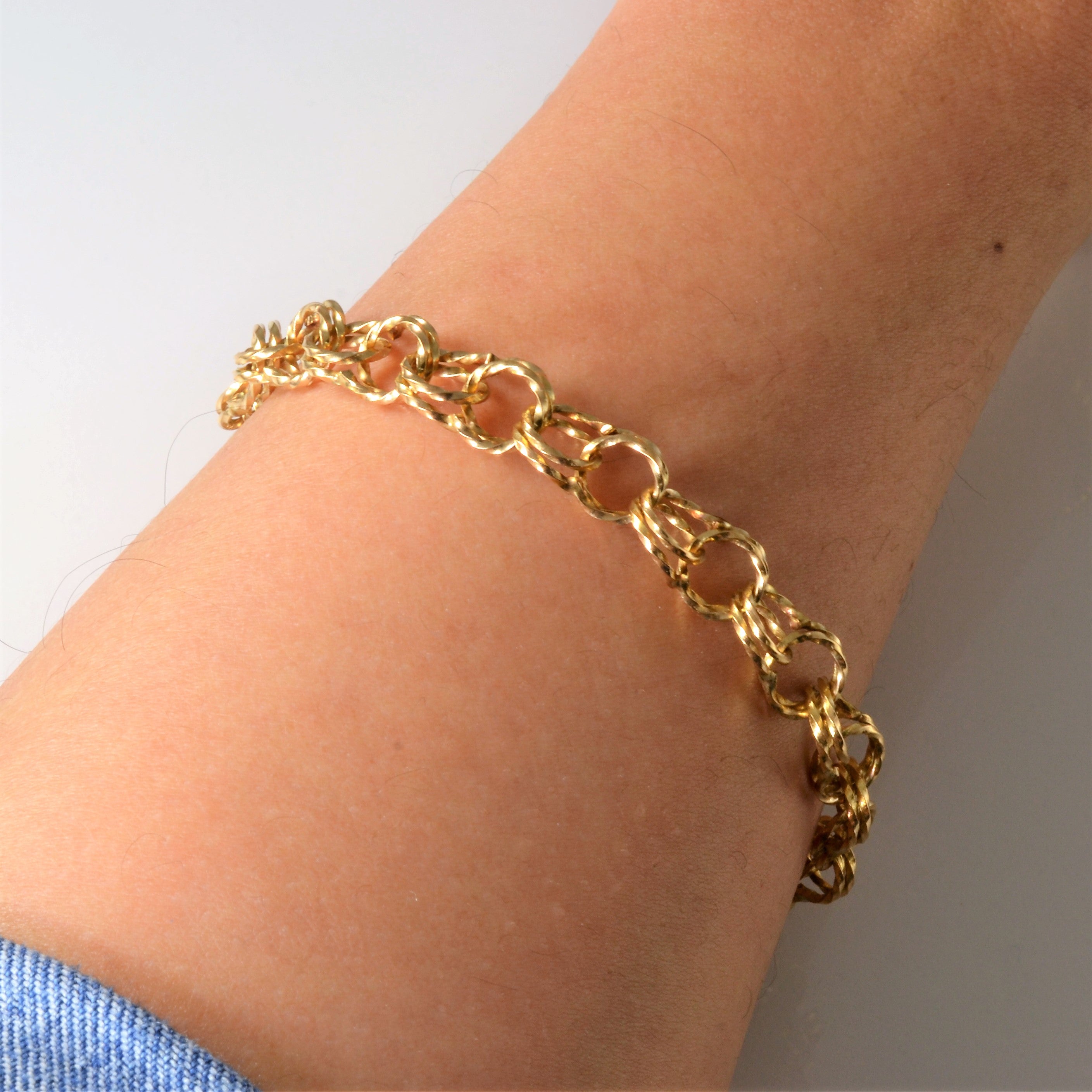 10k Yellow Gold Twisted Parallel Link Bracelet | 7" |