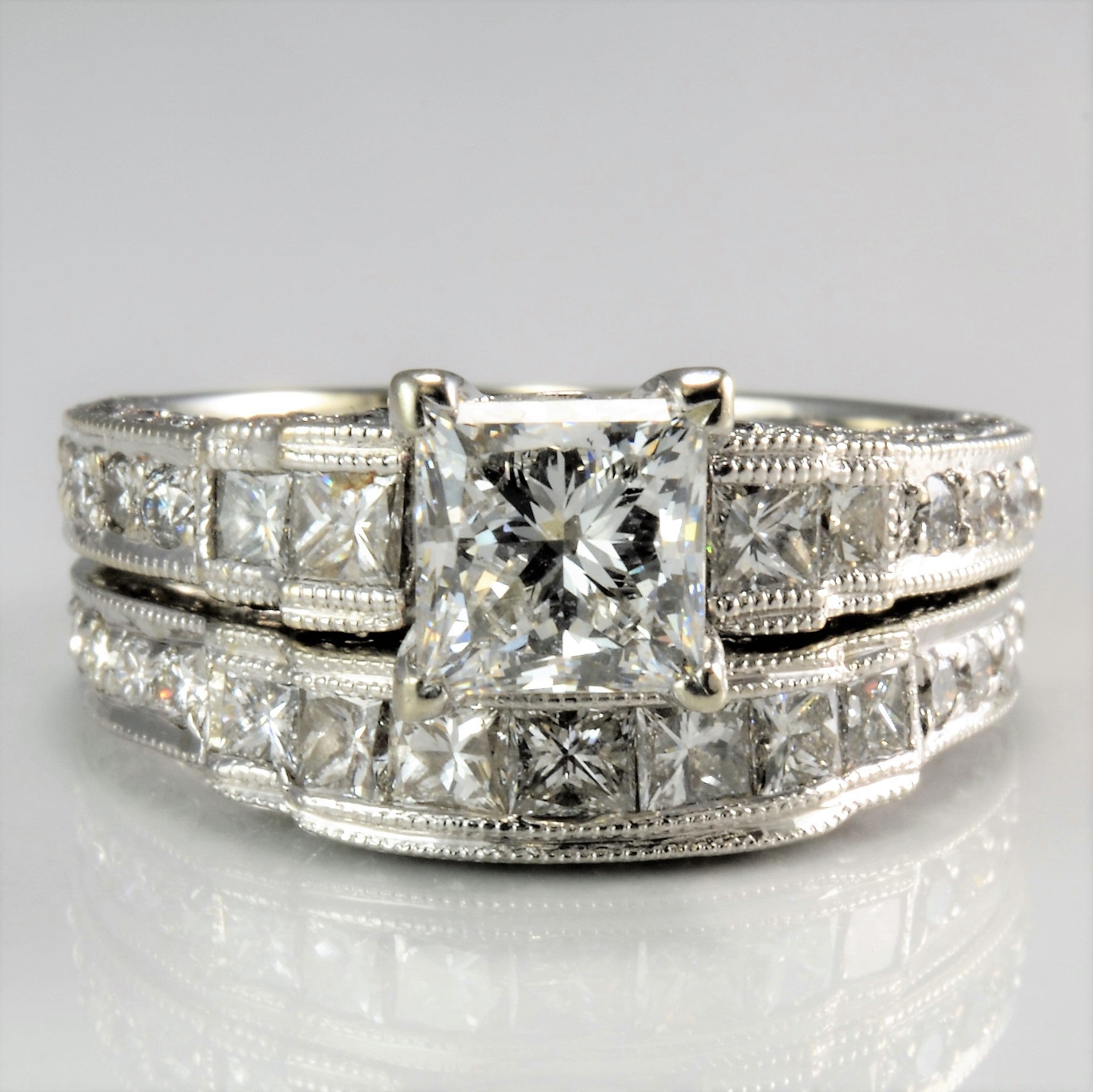 Milgrain Princess Cut Diamond Wedding Set | 2.50 ctw, SZ 5.25 |