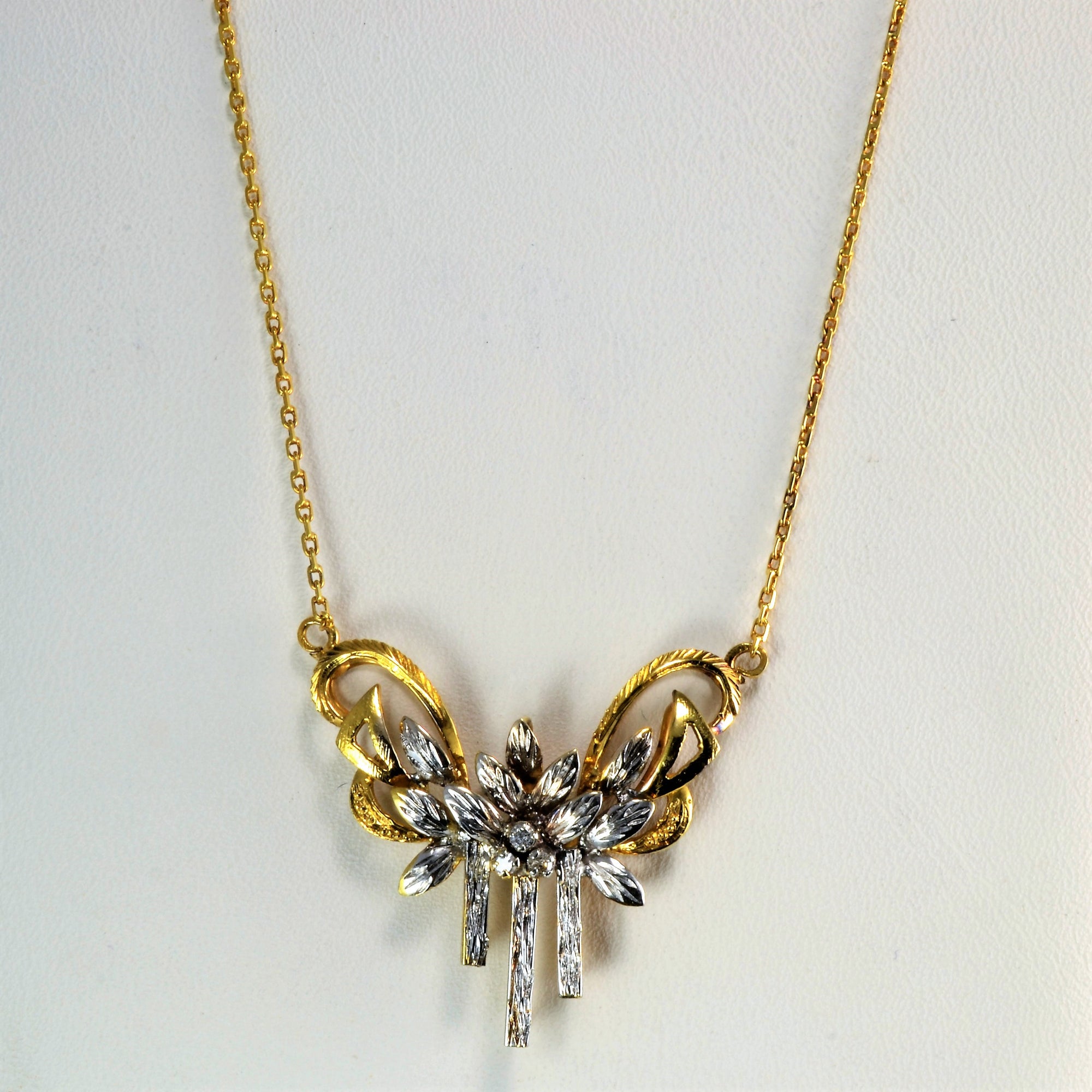 Floral Inspired Two Tone Gold Diamond Necklace | 0.03 ctw, 16''|