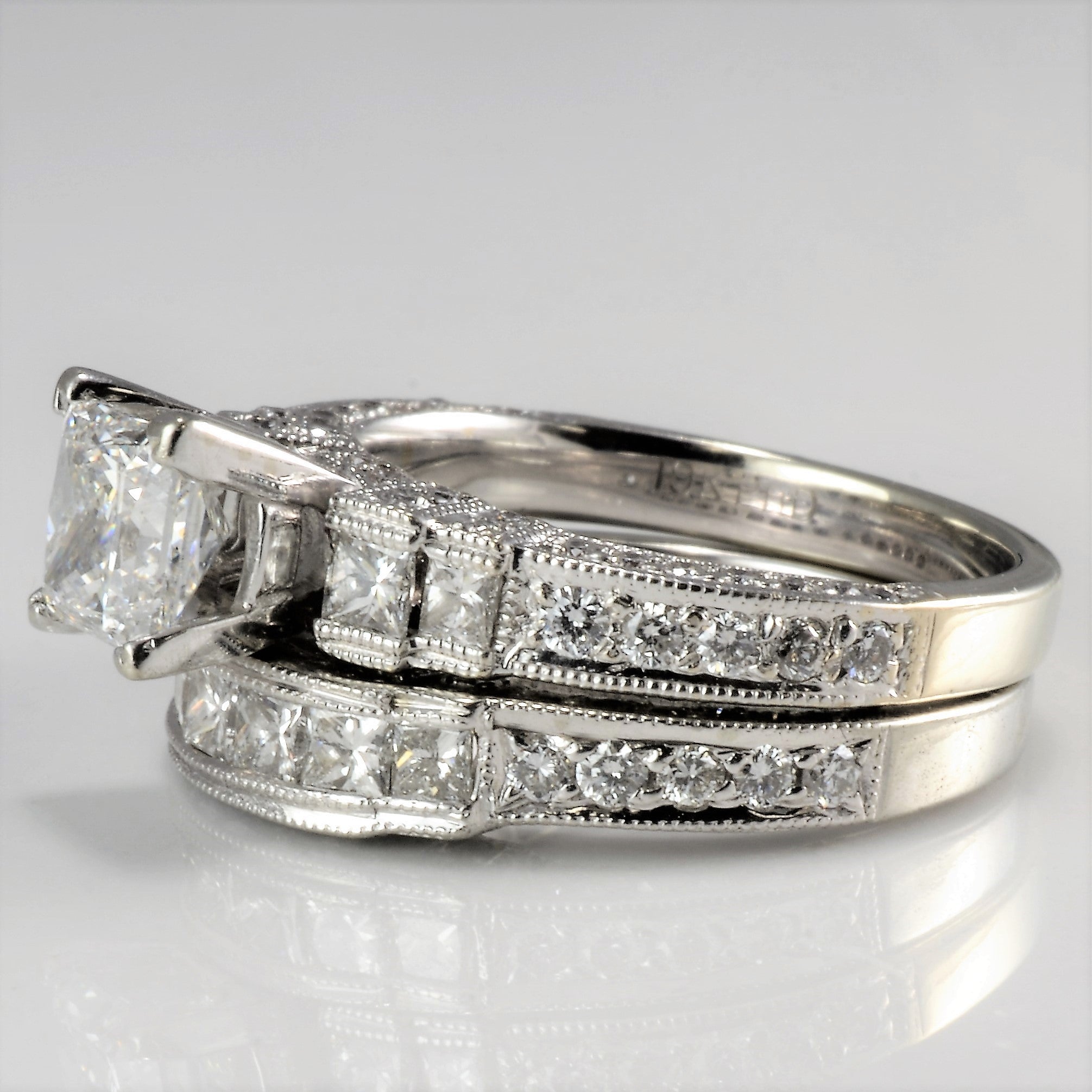 Milgrain Princess Cut Diamond Wedding Set | 2.50 ctw, SZ 5.25 |