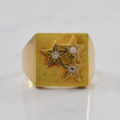 Birks' Star Engraved Diamond Signet Ring | 0.03ctw | SZ 7.25 |