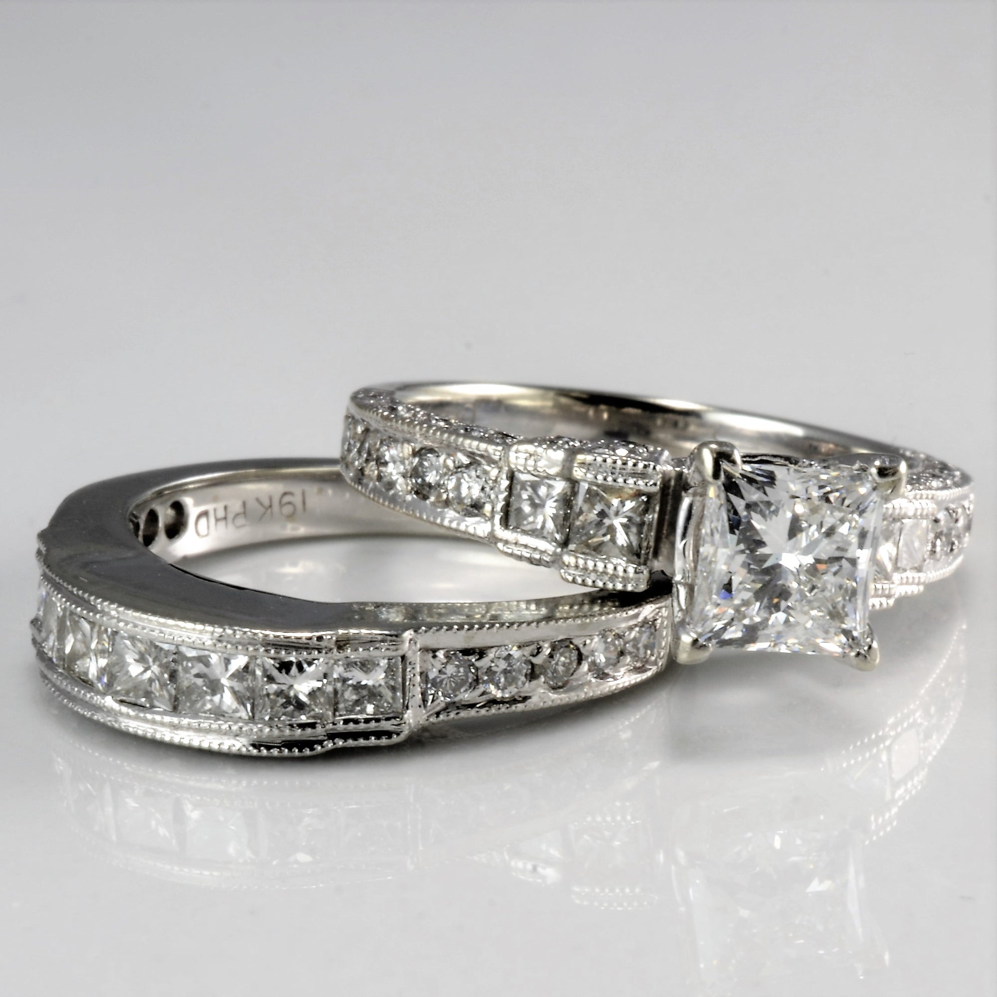Milgrain Princess Cut Diamond Wedding Set | 2.50 ctw, SZ 5.25 |