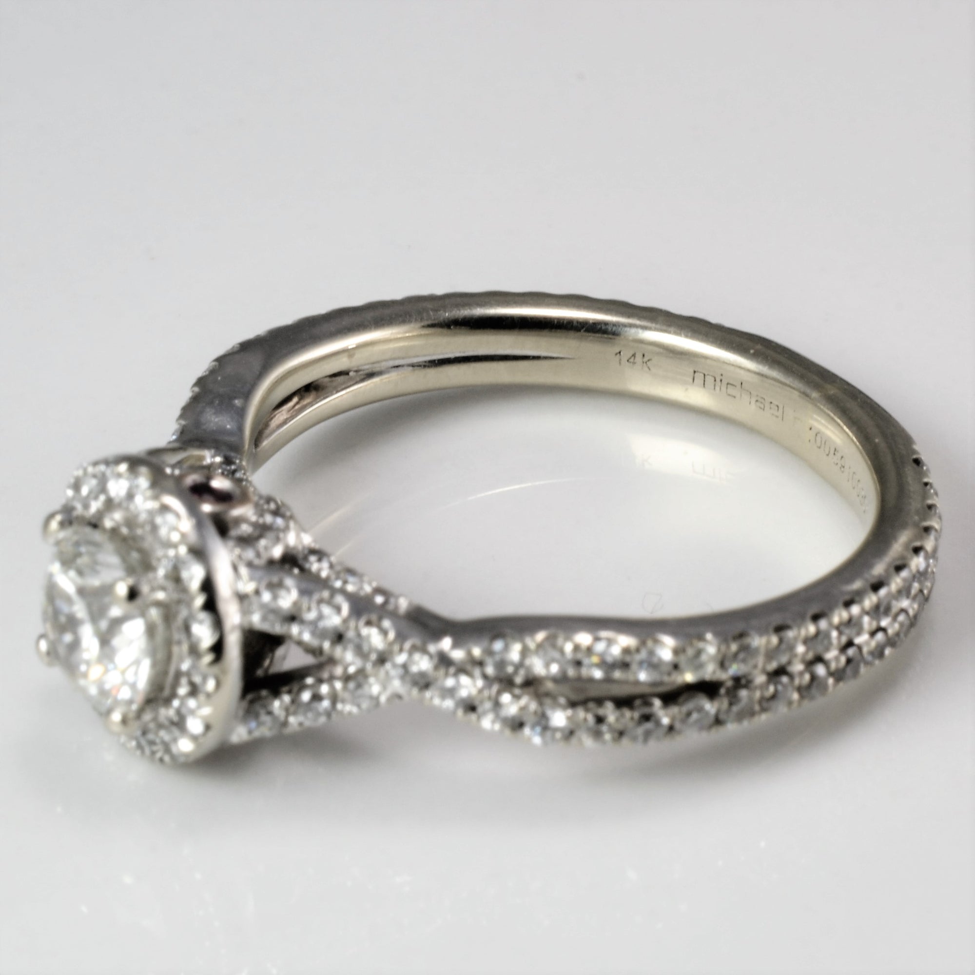 Pave Diamond Halo Engagement Ring | 1.05 ctw, SZ 6.5 |