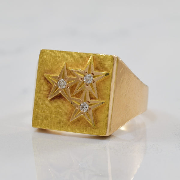 Birks' Star Engraved Diamond Signet Ring | 0.03ctw | SZ 7.25 |