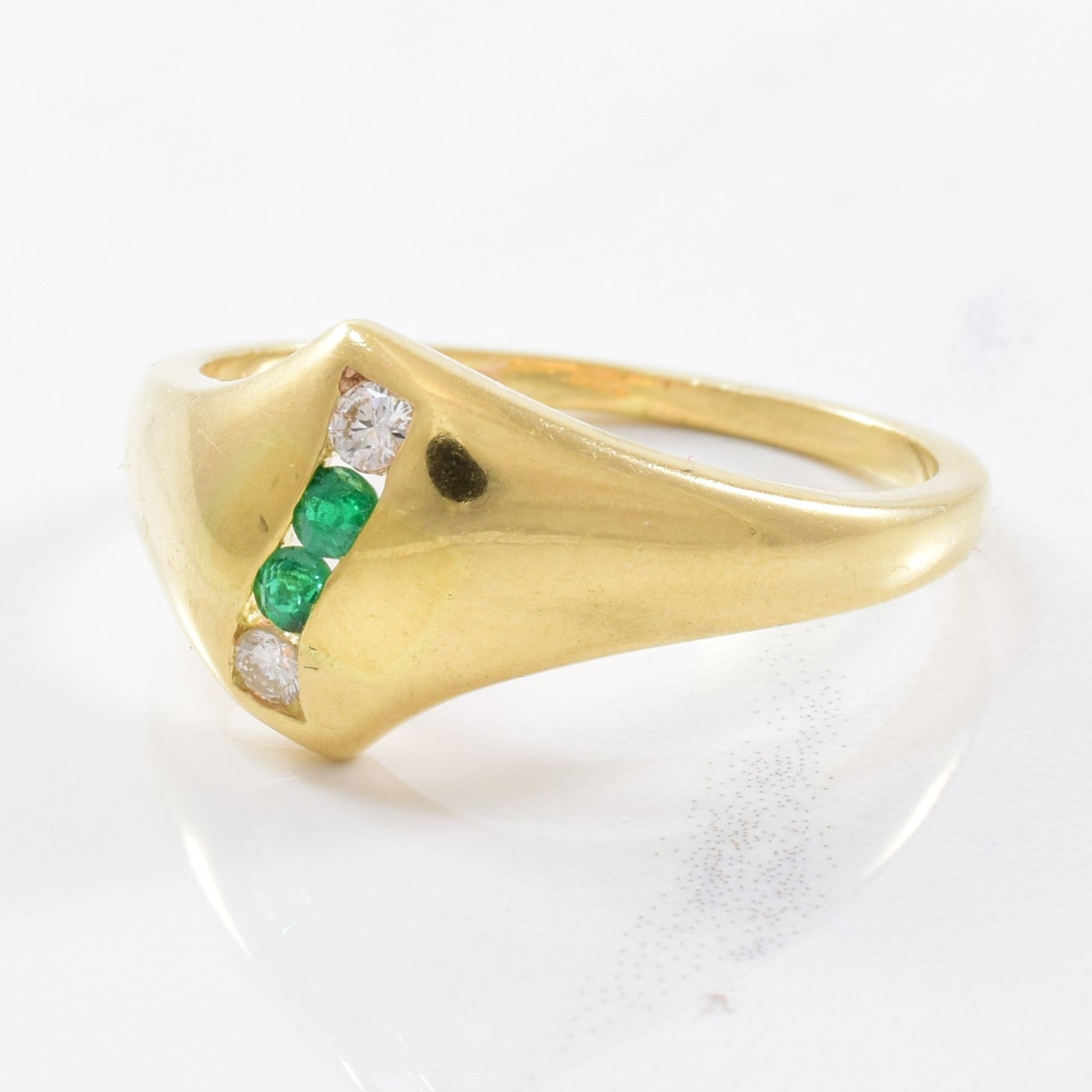 Channel Set Emerald & Diamond Ring | 0.06ctw, 0.06ctw | SZ 9 |