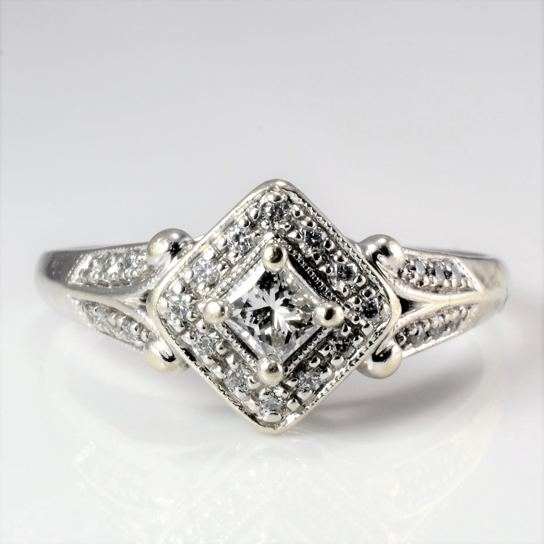 Milgrain Detailed Princess Halo Engagement Ring | 0.48 ctw, SZ 10.5 |