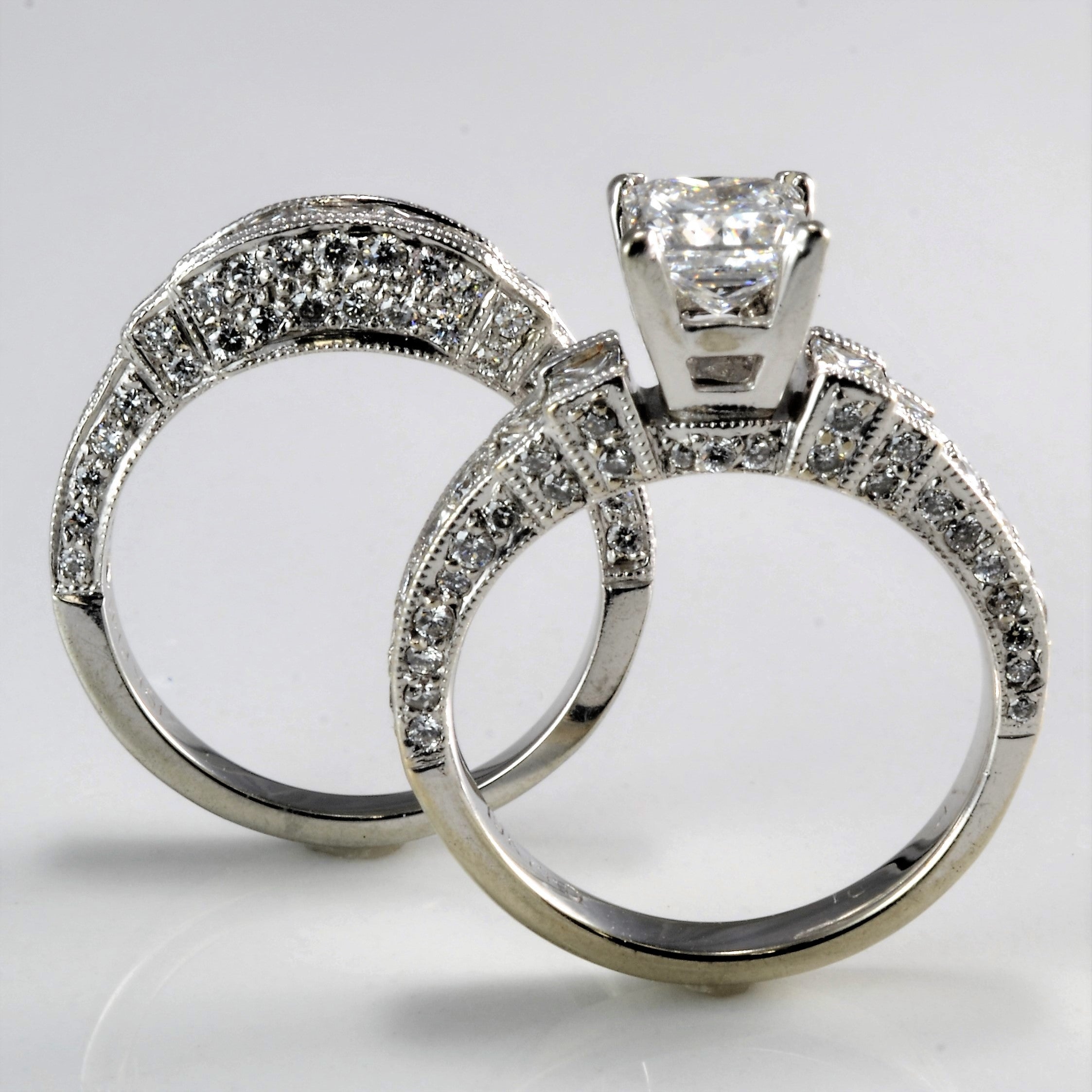 Milgrain Princess Cut Diamond Wedding Set | 2.50 ctw, SZ 5.25 |