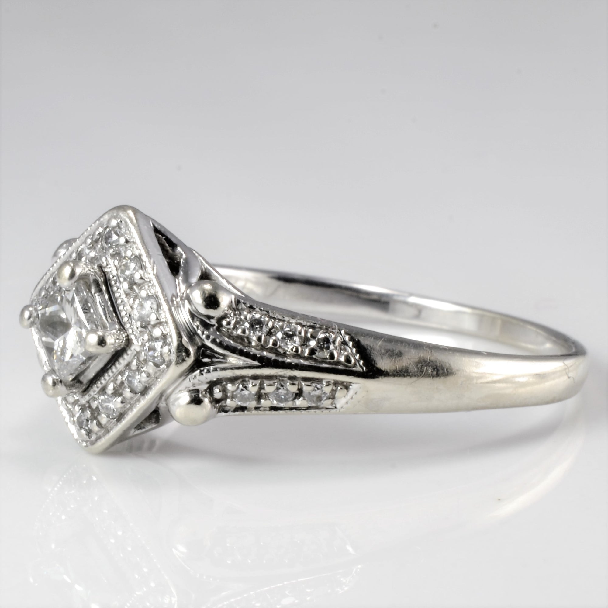 Milgrain Detailed Princess Halo Engagement Ring | 0.48 ctw, SZ 10.5 |