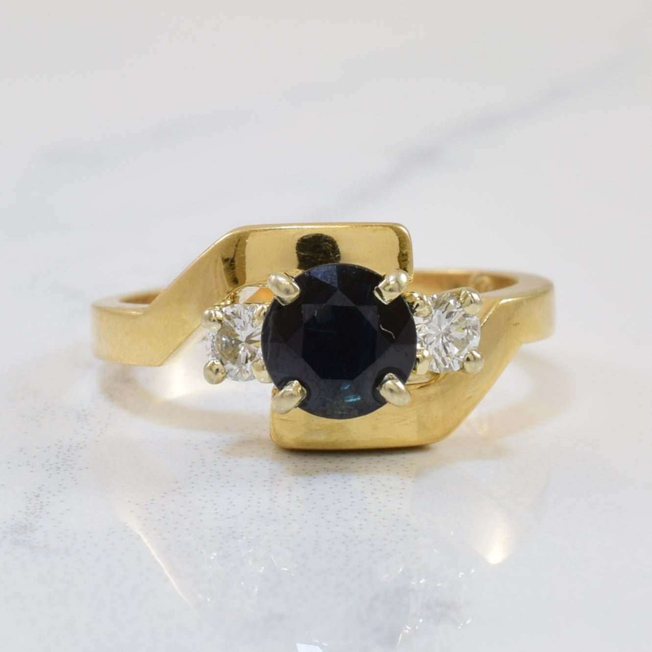 Geometric Bypass Teal Sapphire & Diamond Ring | 1.00ct, 0.18ctw | SZ 5.75 |
