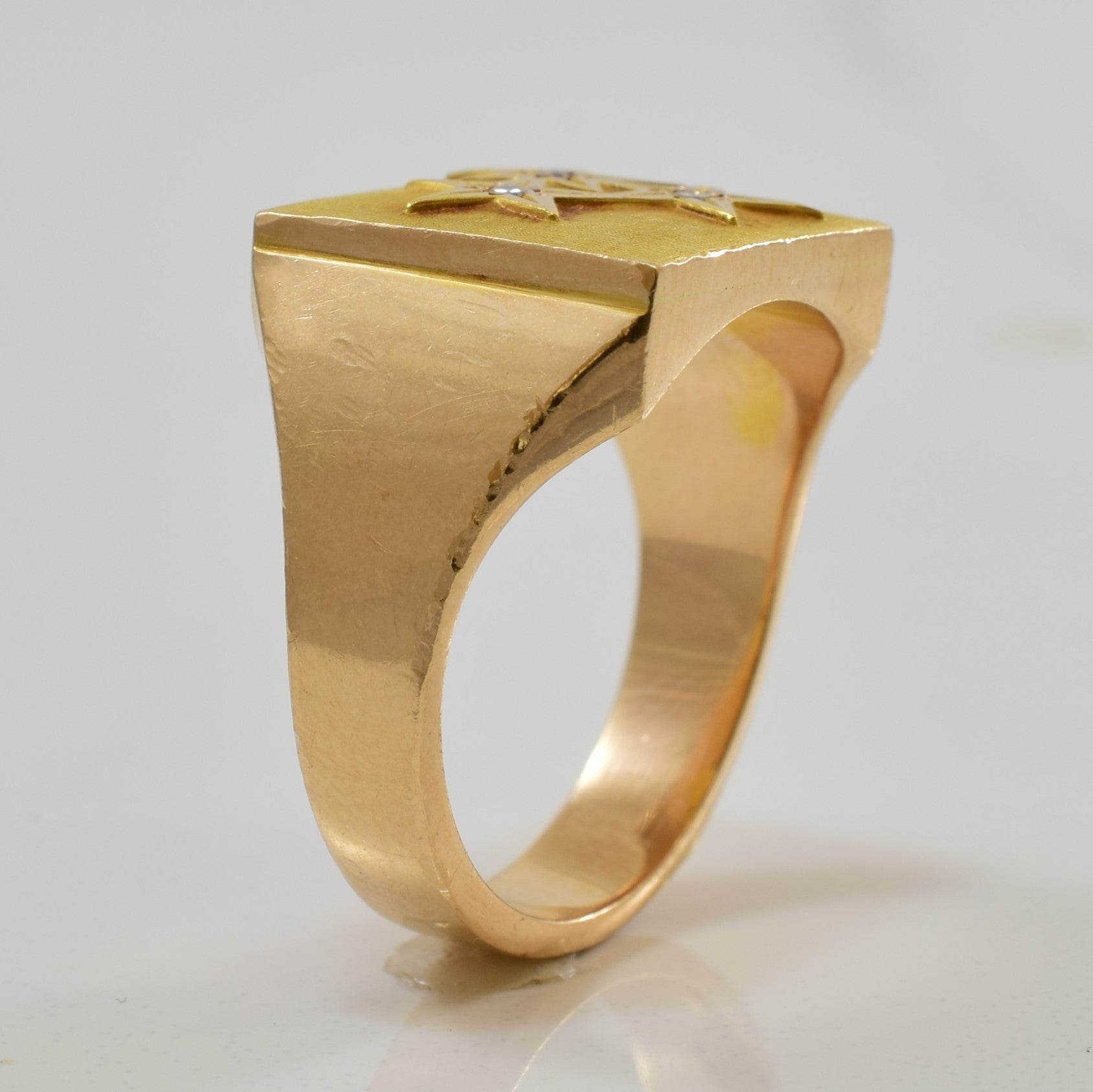 Birks' Star Engraved Diamond Signet Ring | 0.03ctw | SZ 7.25 |