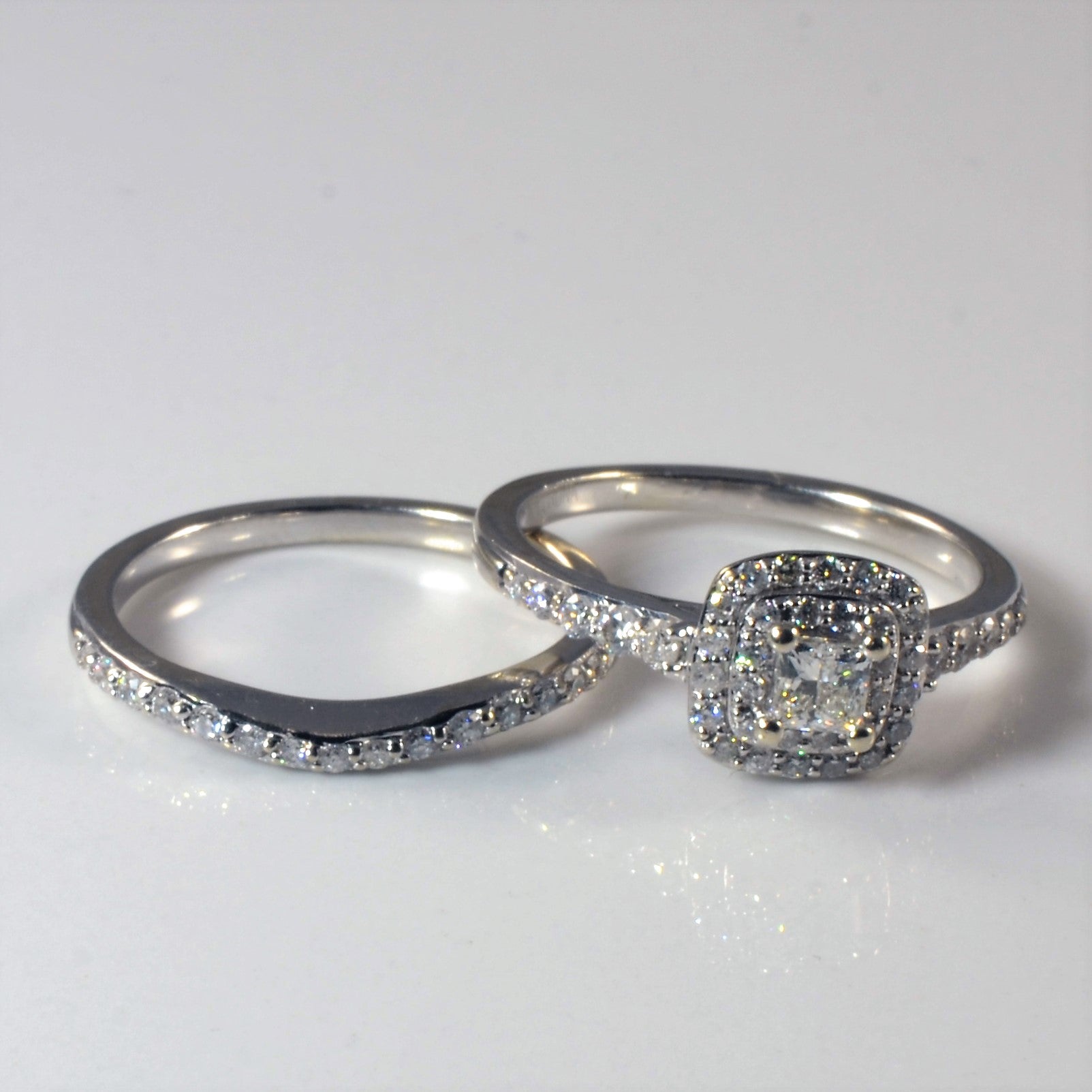 Double Halo Diamond Wedding Set | 0.73ctw | SZ 5.5 |