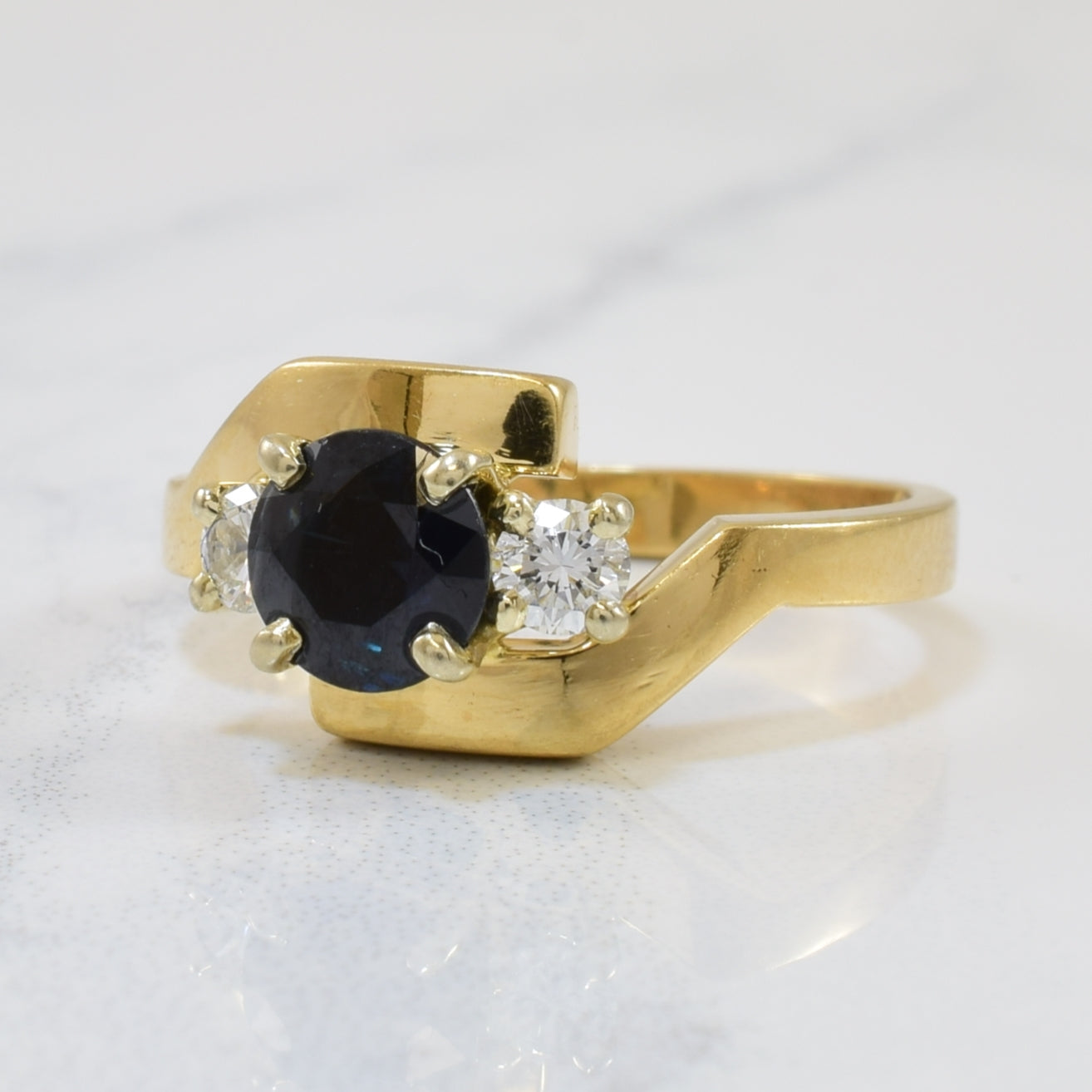 Geometric Bypass Teal Sapphire & Diamond Ring | 1.00ct, 0.18ctw | SZ 5.75 |