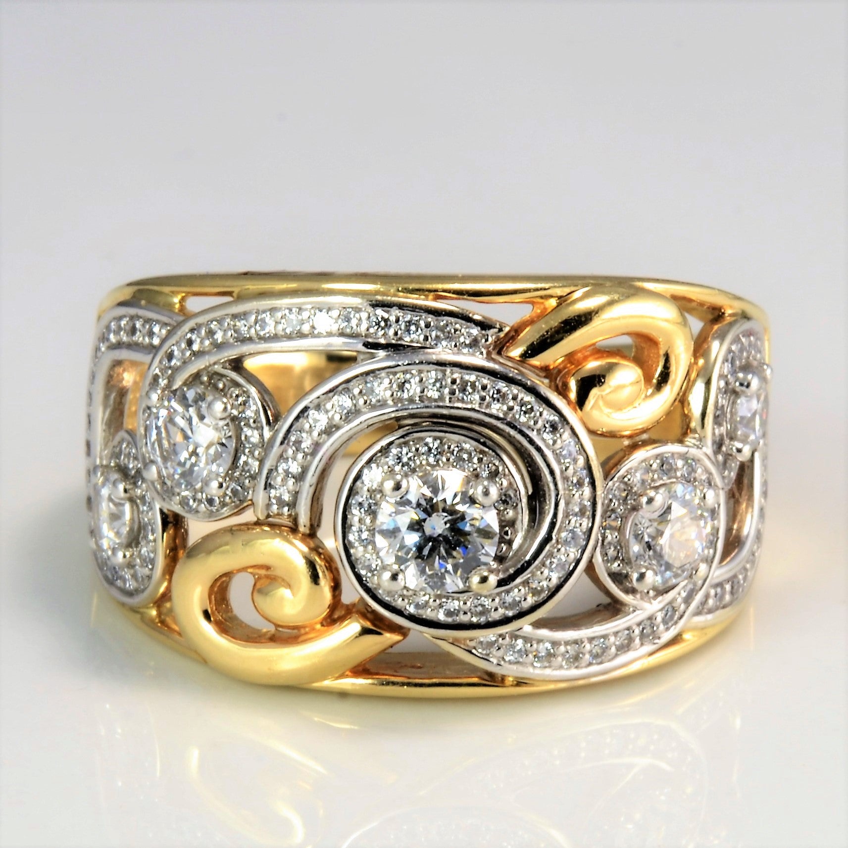 Two Tone Gold Diamond Filigree Ring | 0.95 ctw, SZ 8.5 |