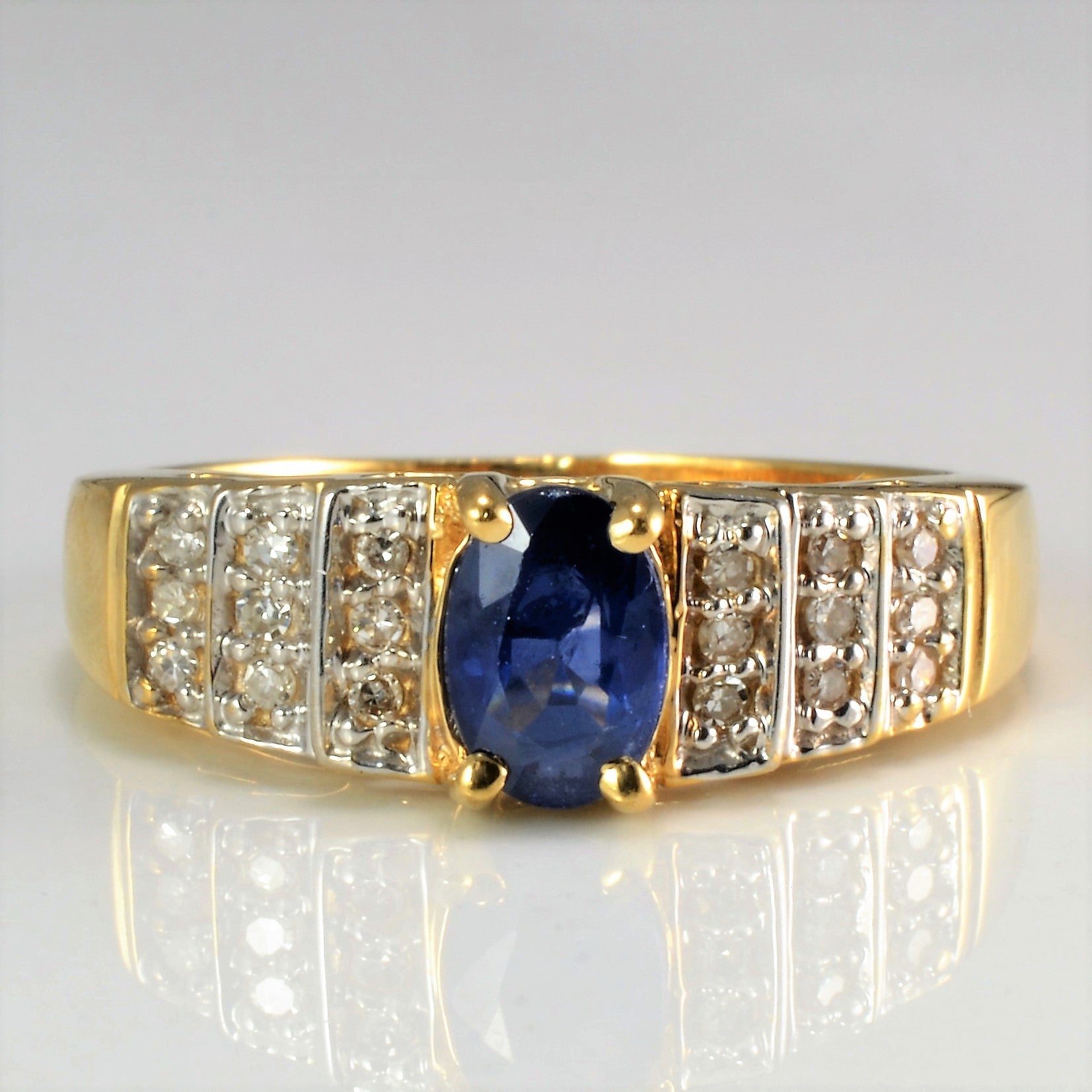 Solitaire Sapphire & Cluster Diamond Ring | 0.09 ctw, SZ 5.25 |