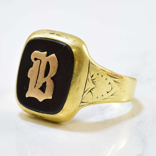 Black Onyx 'B' Initial Signet Ring | 4.00ct | SZ 11 |