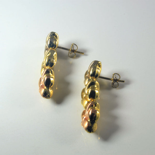 Tri Tone Gold Drop Stud Earrings |
