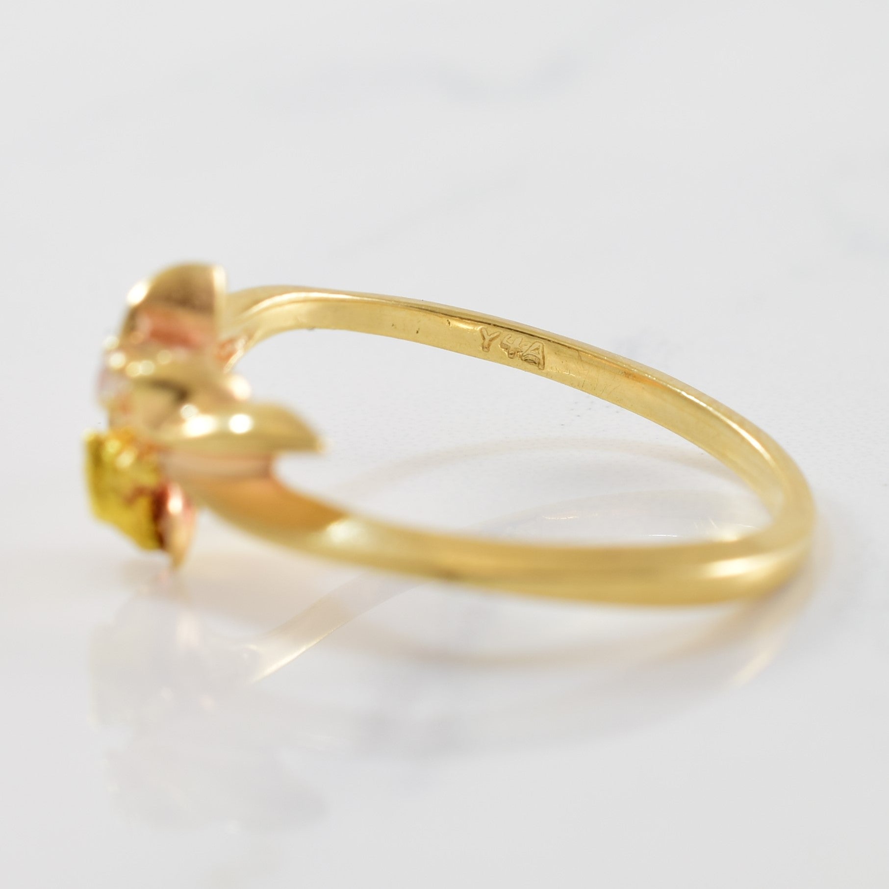 Golden Nugget & Diamond Bypass Ring | 0.01ct | SZ 6.5 |