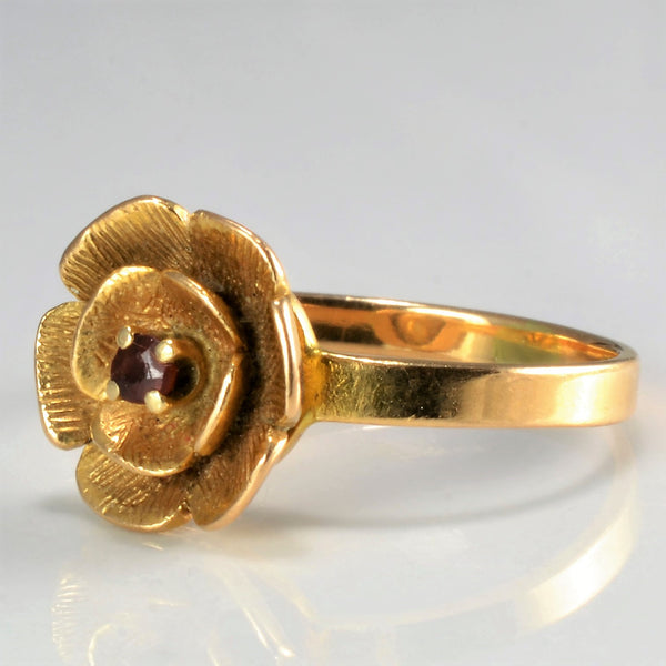 18K Gold Flower Solitaire Garnet Ring | SZ 6.75 |