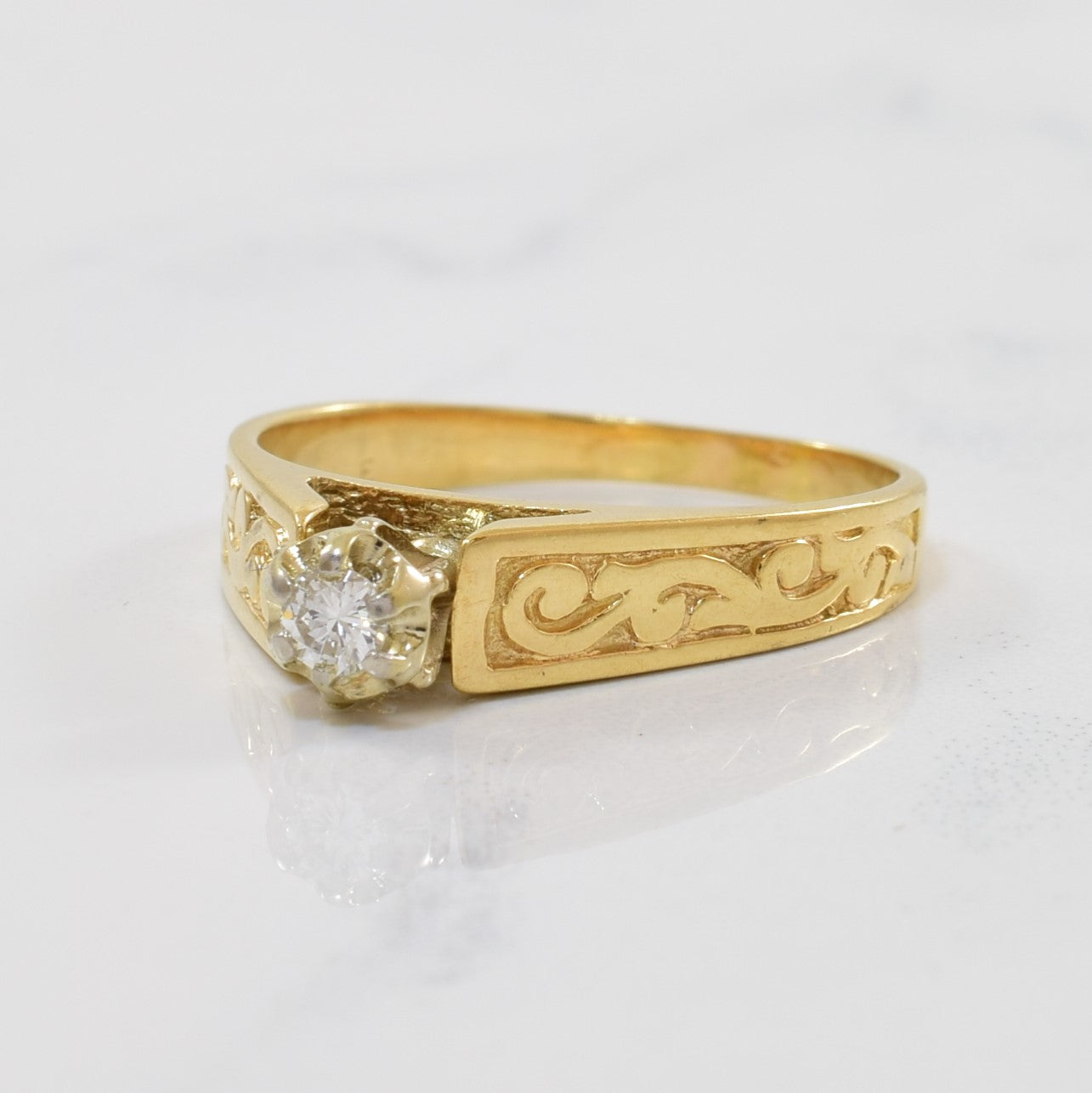 Vine Detailed Diamond Cathedral Ring | 0.08ct | SZ 7 |