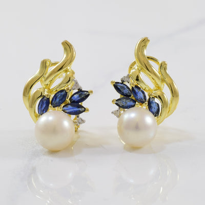 Marquise Sapphire & Pearl Earrings | 0.02ctw, 7.50ctw, 0.80ctw |