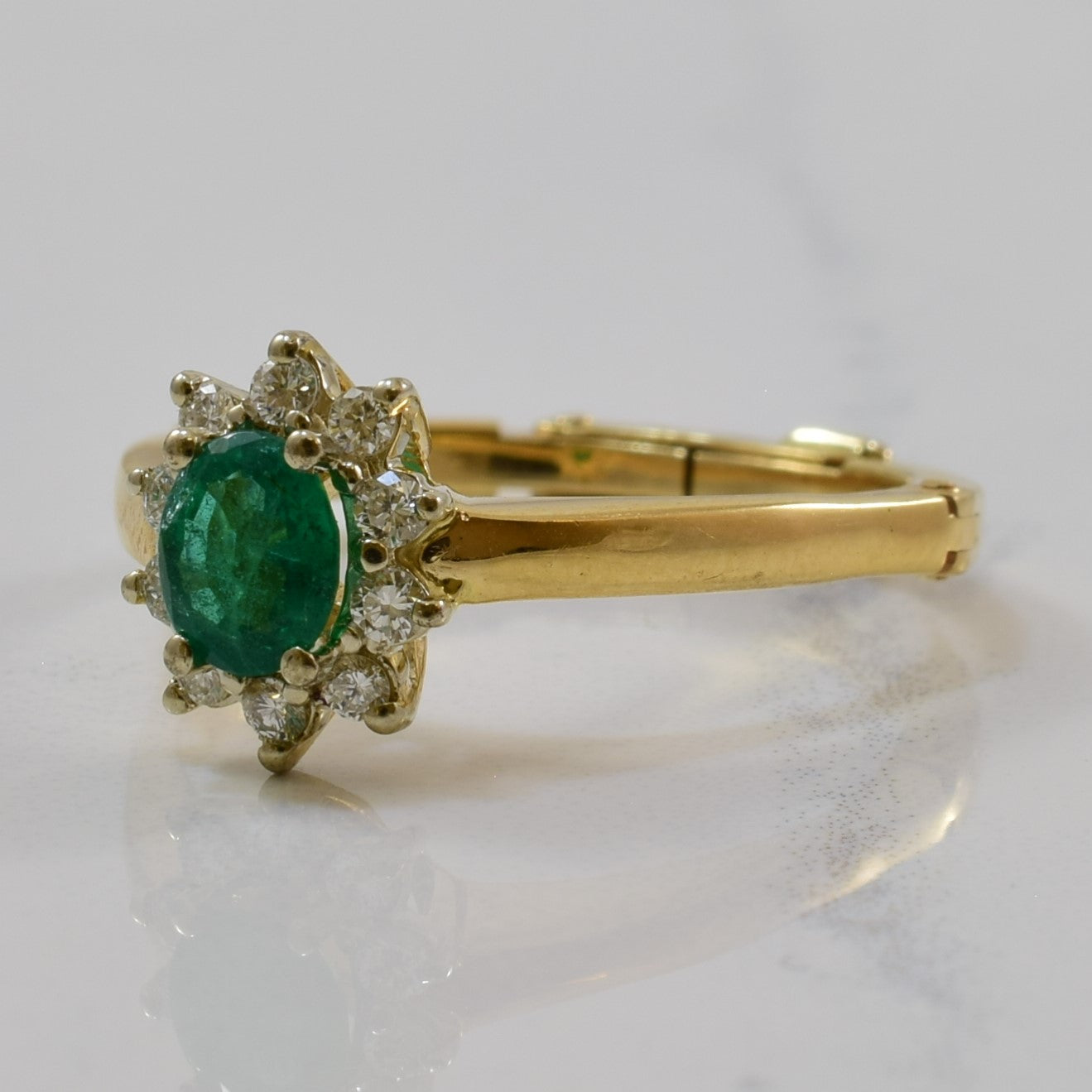 Arthritic Shank Emerald & Diamond Halo Ring | 0.50ct, 0.22ctw | SZ 7.75 |