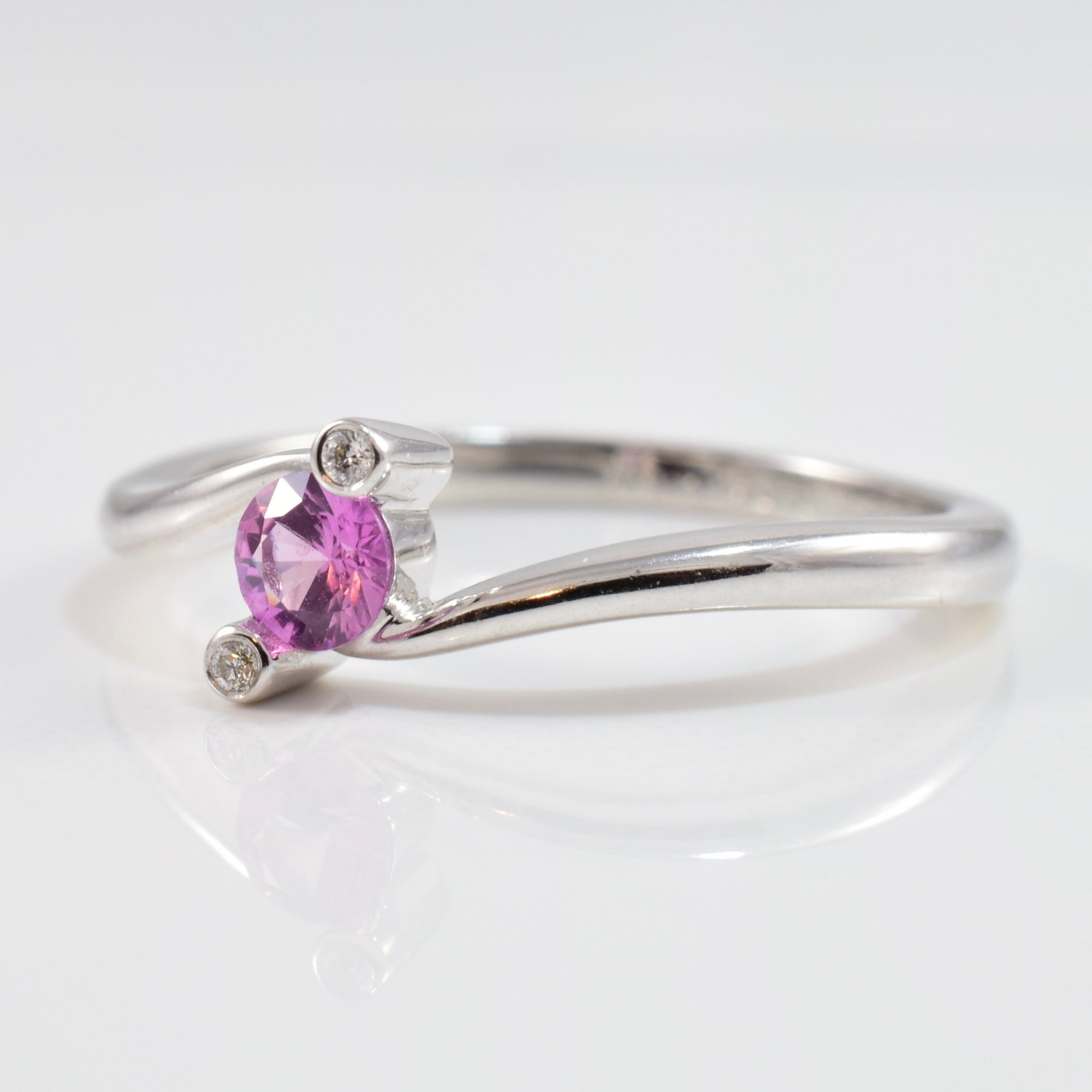 Diamond and Pink Sapphire Bypass Ring | 0.01 ctw SZ 6.5 |