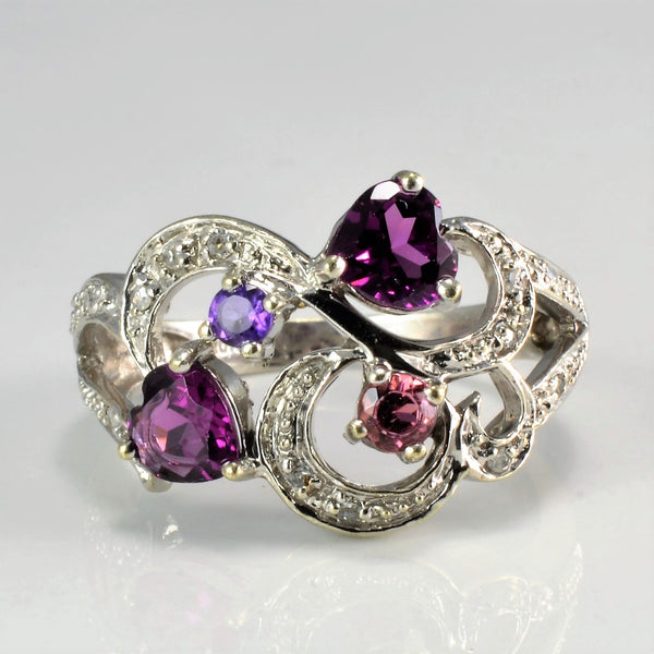 Multi- Gemstones & Diamond Filigree Ring | 0.06 ctw, SZ 6.5 |