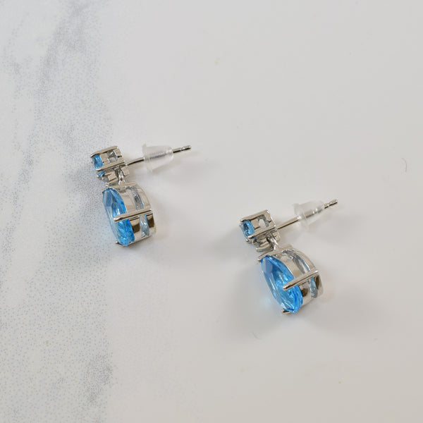 Blue Topaz & Diamond Drop Stud Earrings | 2.60ctw, 0.02ctw |