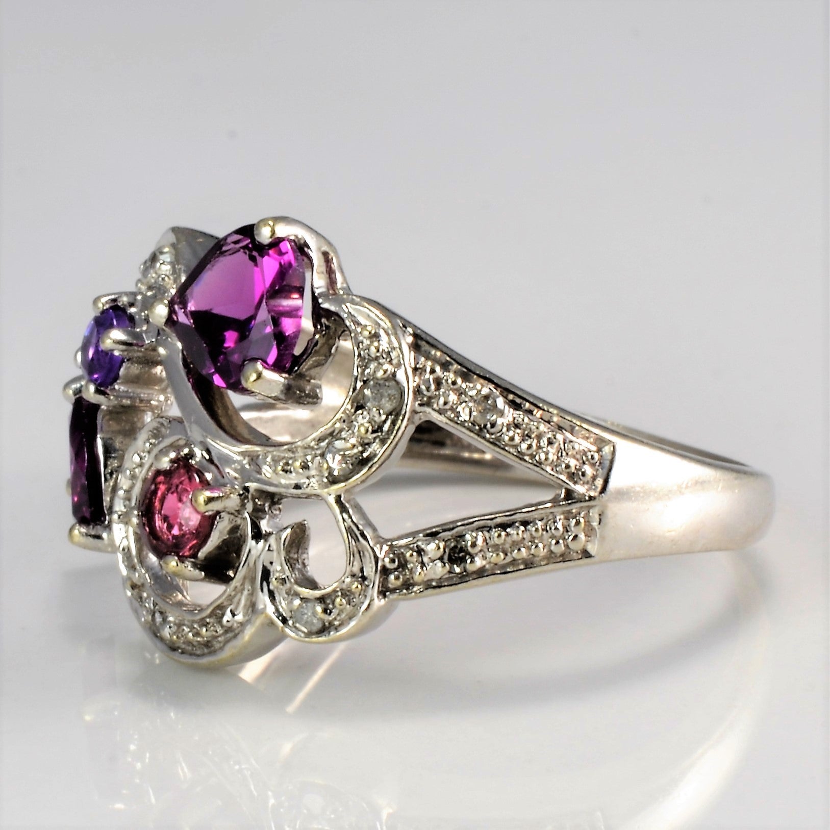 Multi- Gemstones & Diamond Filigree Ring | 0.06 ctw, SZ 6.5 |