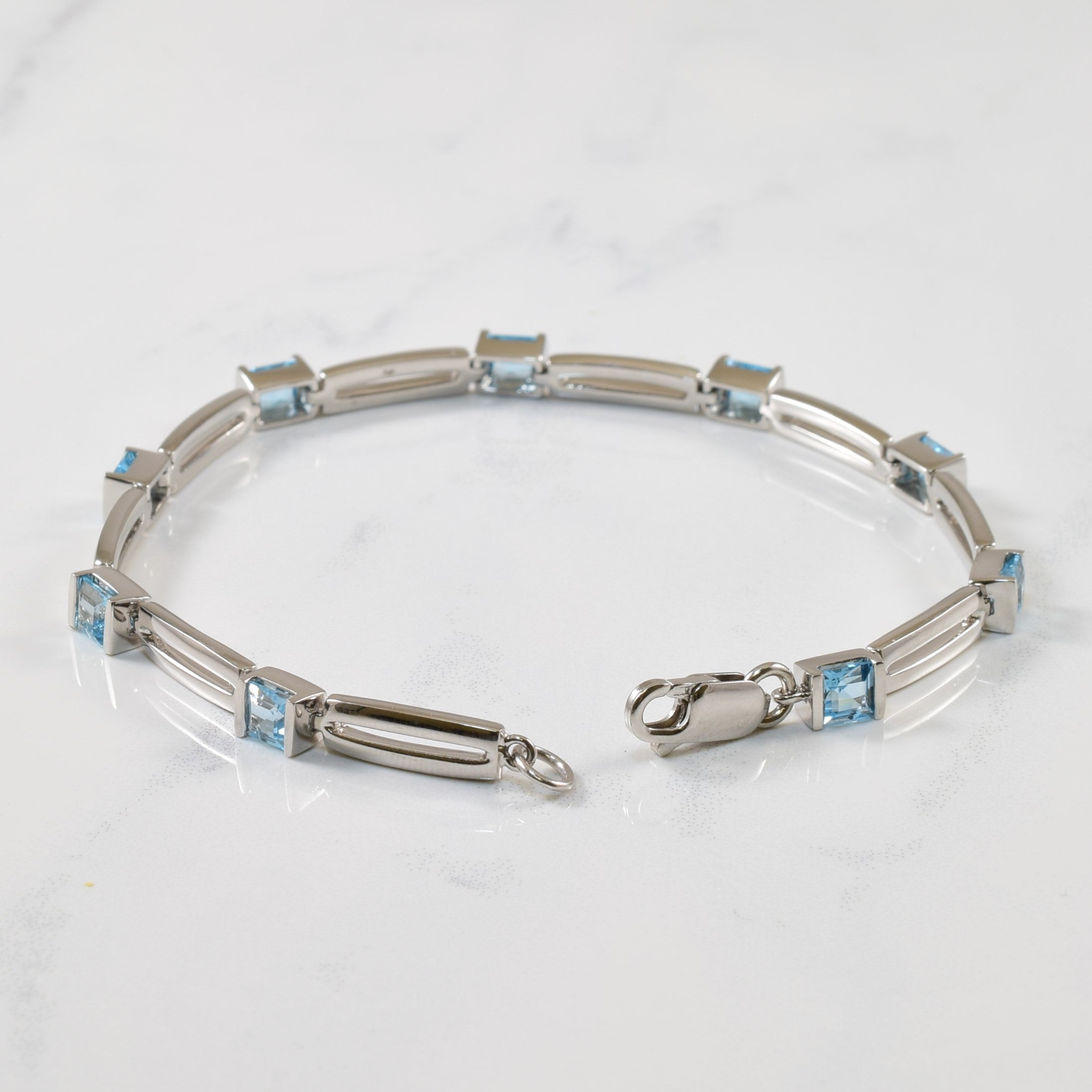 Square Cut Blue Topaz Bracelet | 3.60ctw | SZ 7.75" |