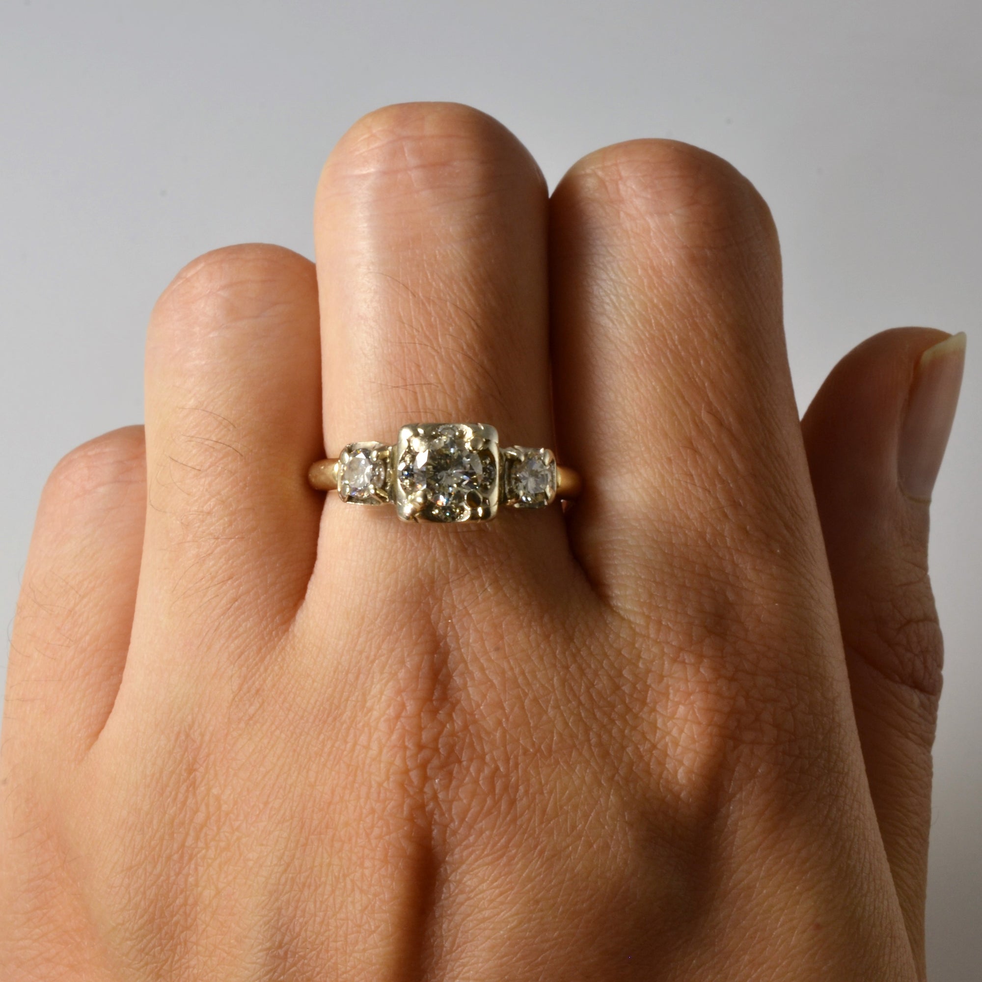 Mid Century Three Stone Diamond Ring | 0.97ctw | SZ 7.5 |