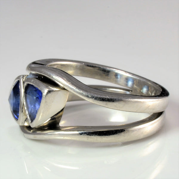 Bezel Set Sapphire  Open Shank Wide Ring | SZ 5 |
