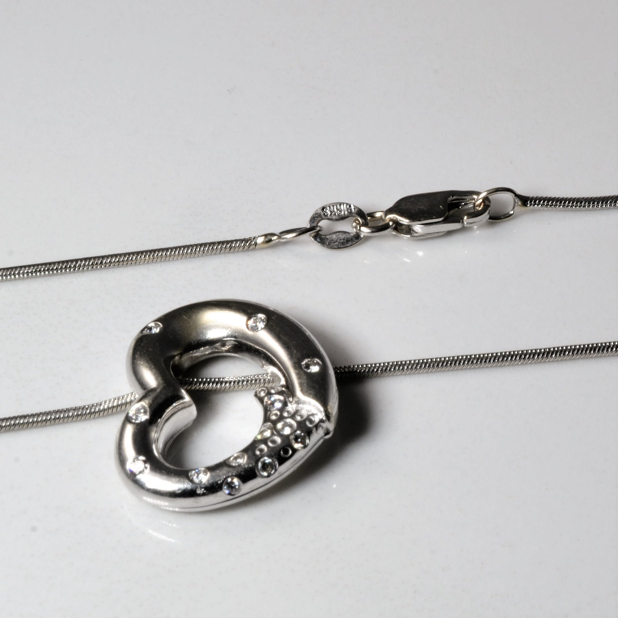'Birks' Gypsy Set Diamond Heart Necklace | 0.11ctw | 18