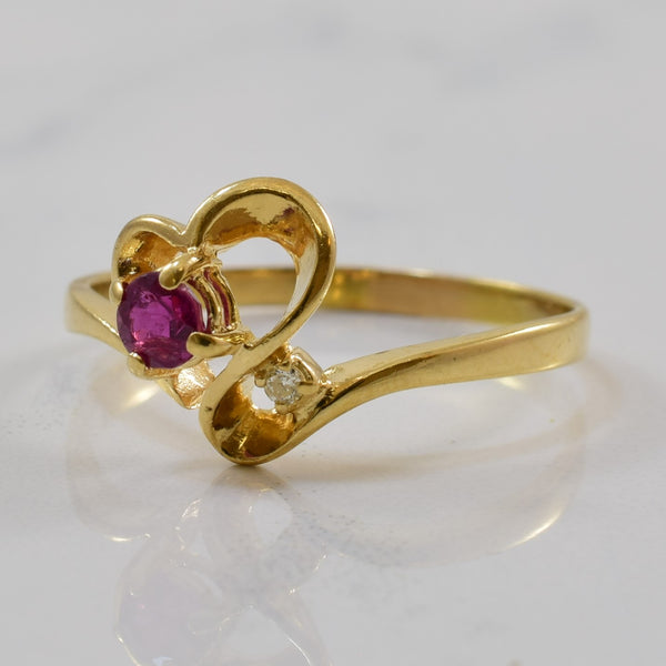 Ruby & Diamond Heart Ring | 0.19ct, 0.01ct | SZ 7.75 |