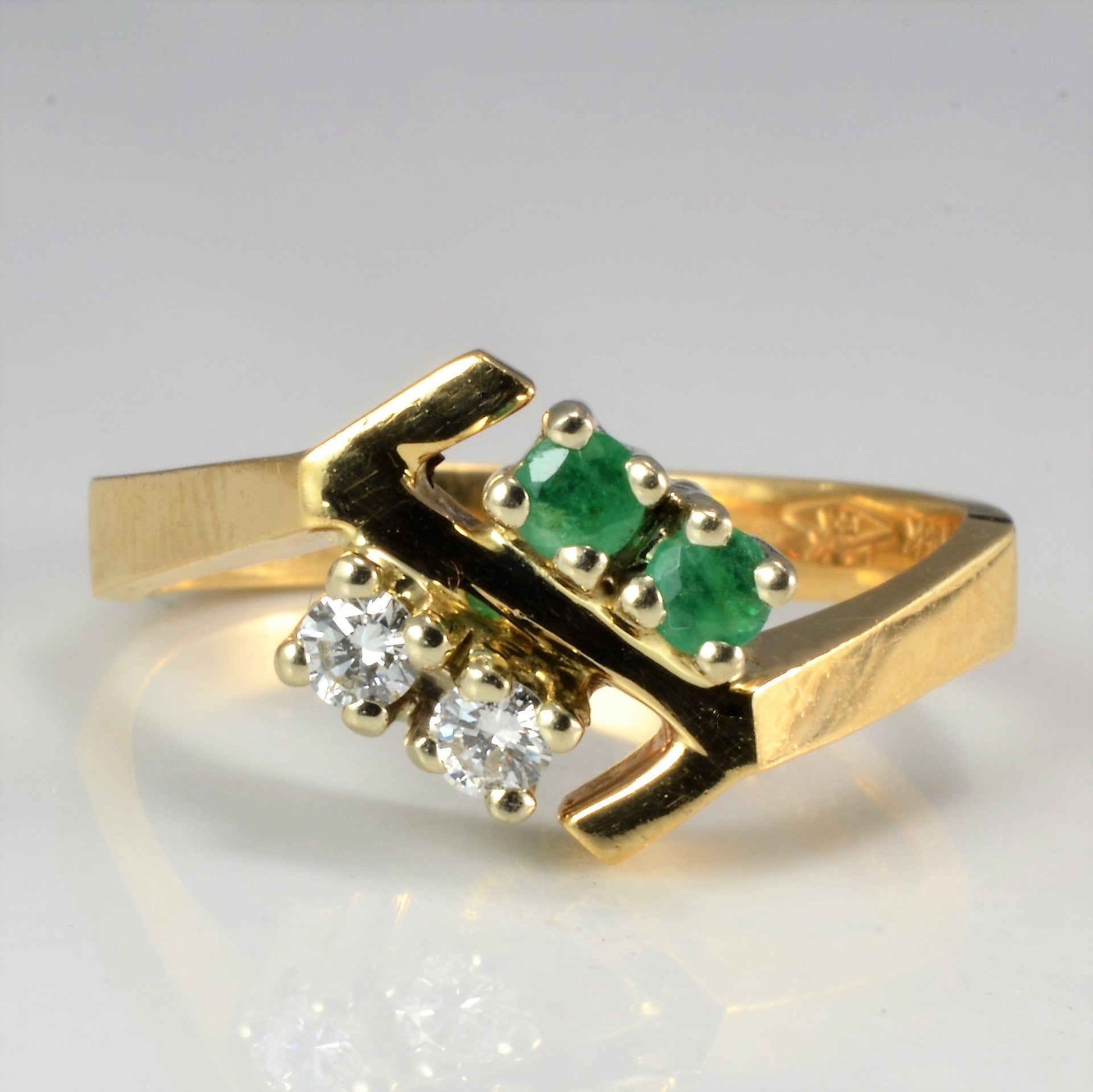 Bypass Diamond & Emerald Ring | 0.08 ctw, SZ 6.75 |