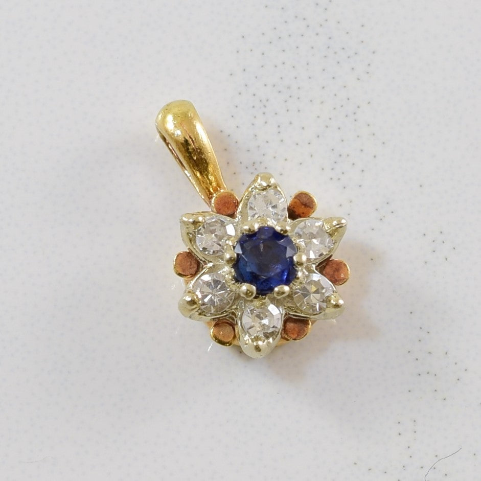 Blue Sapphire & Diamond Floral Pendant | 0.07ct, 0.09ctw |