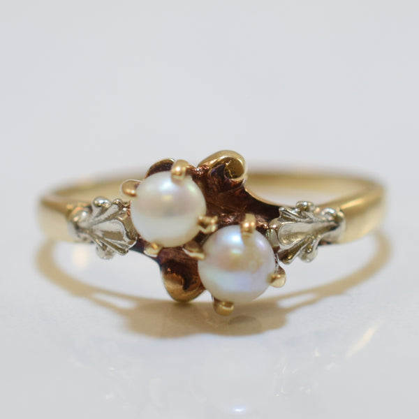 Double Pearl Bypass Ring | 0.90ct | SZ 7.75 |