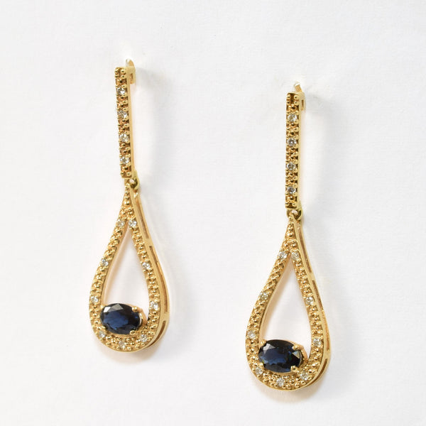 Blue Sapphire & Diamond Drop Earrings | 1.00ctw, 0.15ctw |