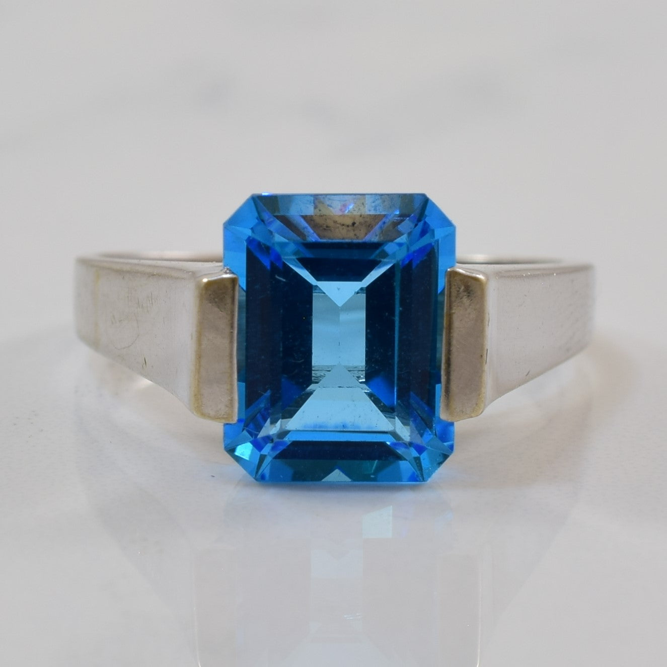 Emerald Cut Blue Topaz Solitaire Ring | 3.70ct | SZ 7 |