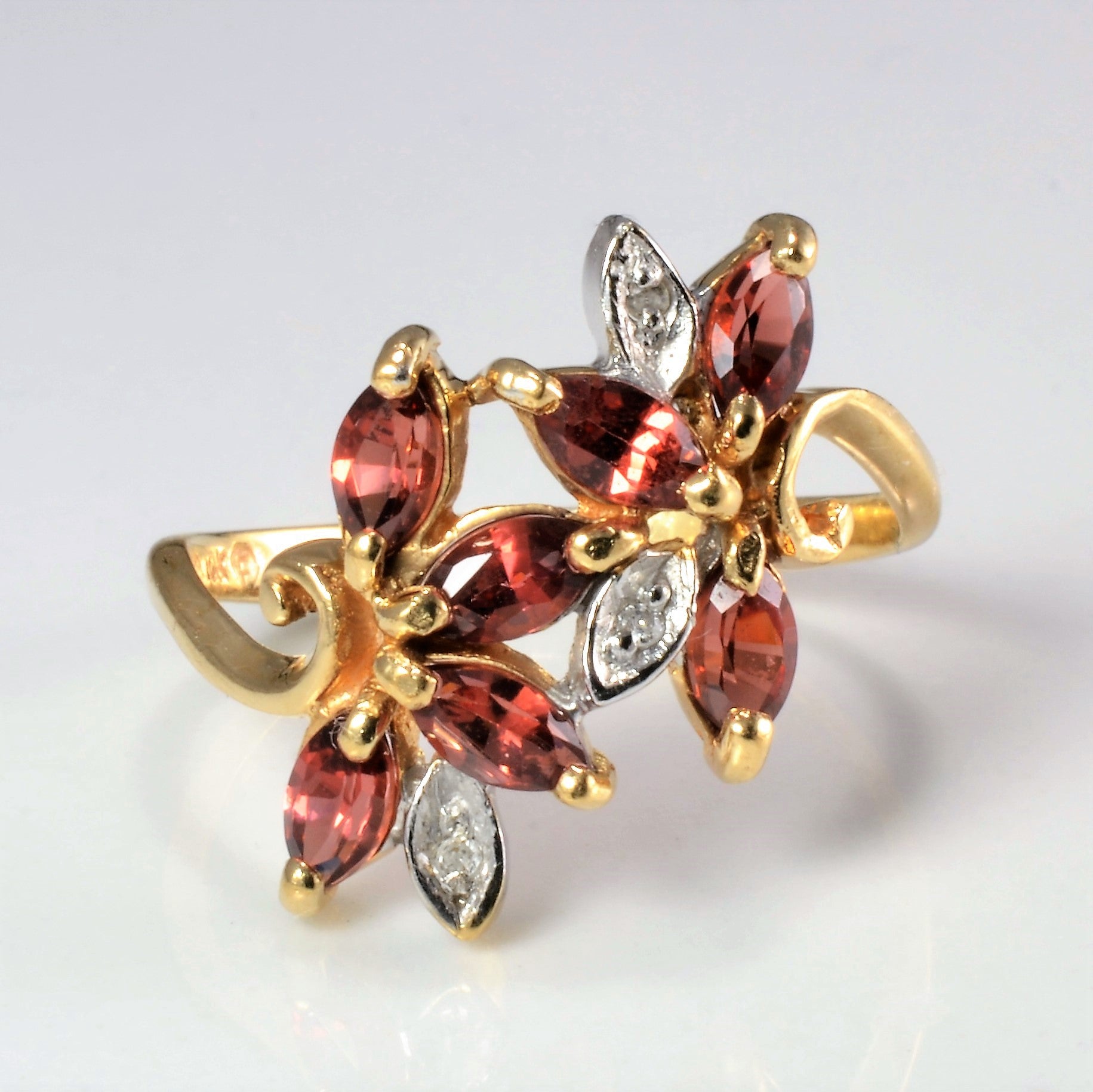 Floral Inspired Bypass Garnet & Diamond Ladies Ring | 0.02 ctw, SZ 5.75 |