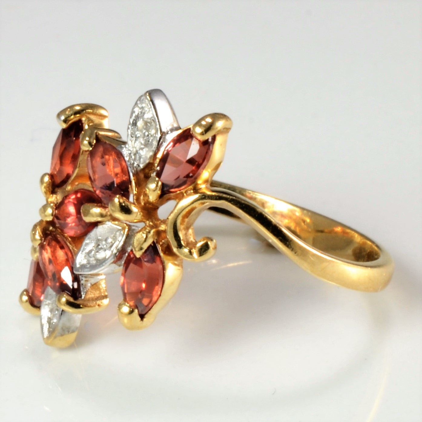 Floral Inspired Bypass Garnet & Diamond Ladies Ring | 0.02 ctw, SZ 5.75 |