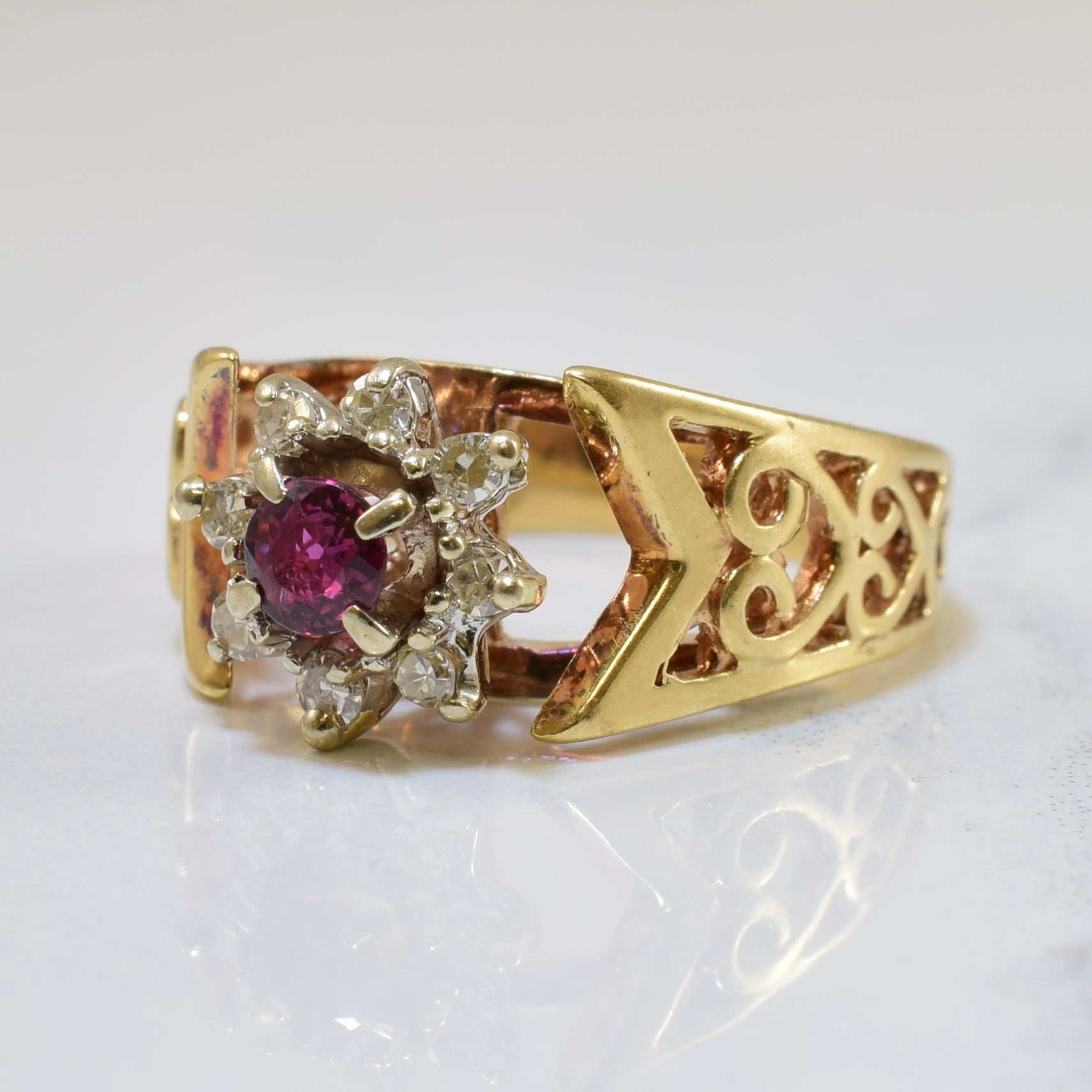 Ruby & Diamond Halo Ring | 0.18ct, 0.12ctw | SZ 3.5 |