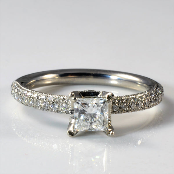 Pave Band Princess Diamond Engagement Ring | 1.36ctw | SZ 9.25 |