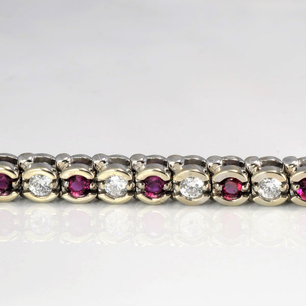 Semi Bezel Diamond & Ruby Tennis Bracelet | 1.38 ctw, 1.61 ctw | 7''|