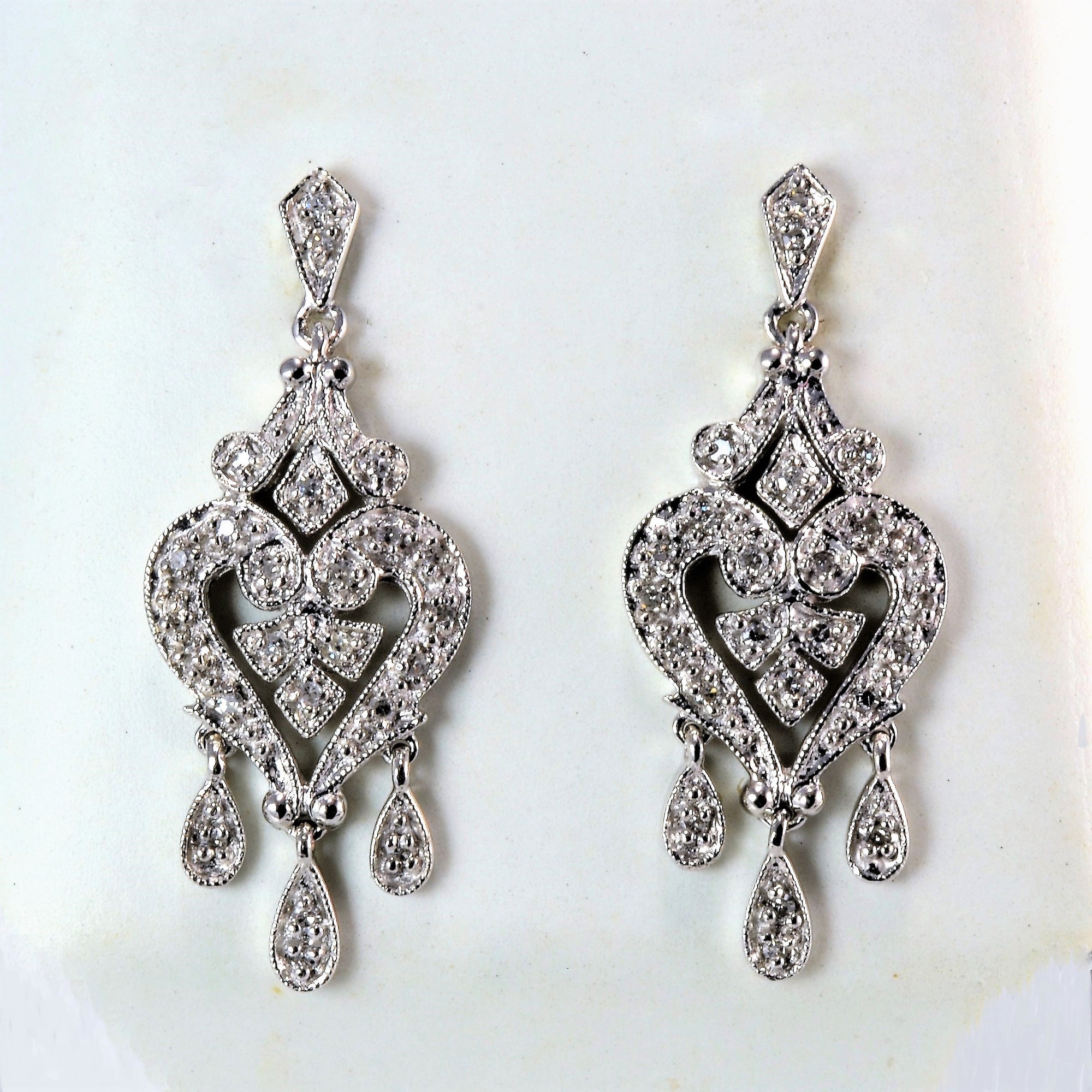 Milgrain Detailed Diamond Chandelier Earrings | 0.15 ctw |