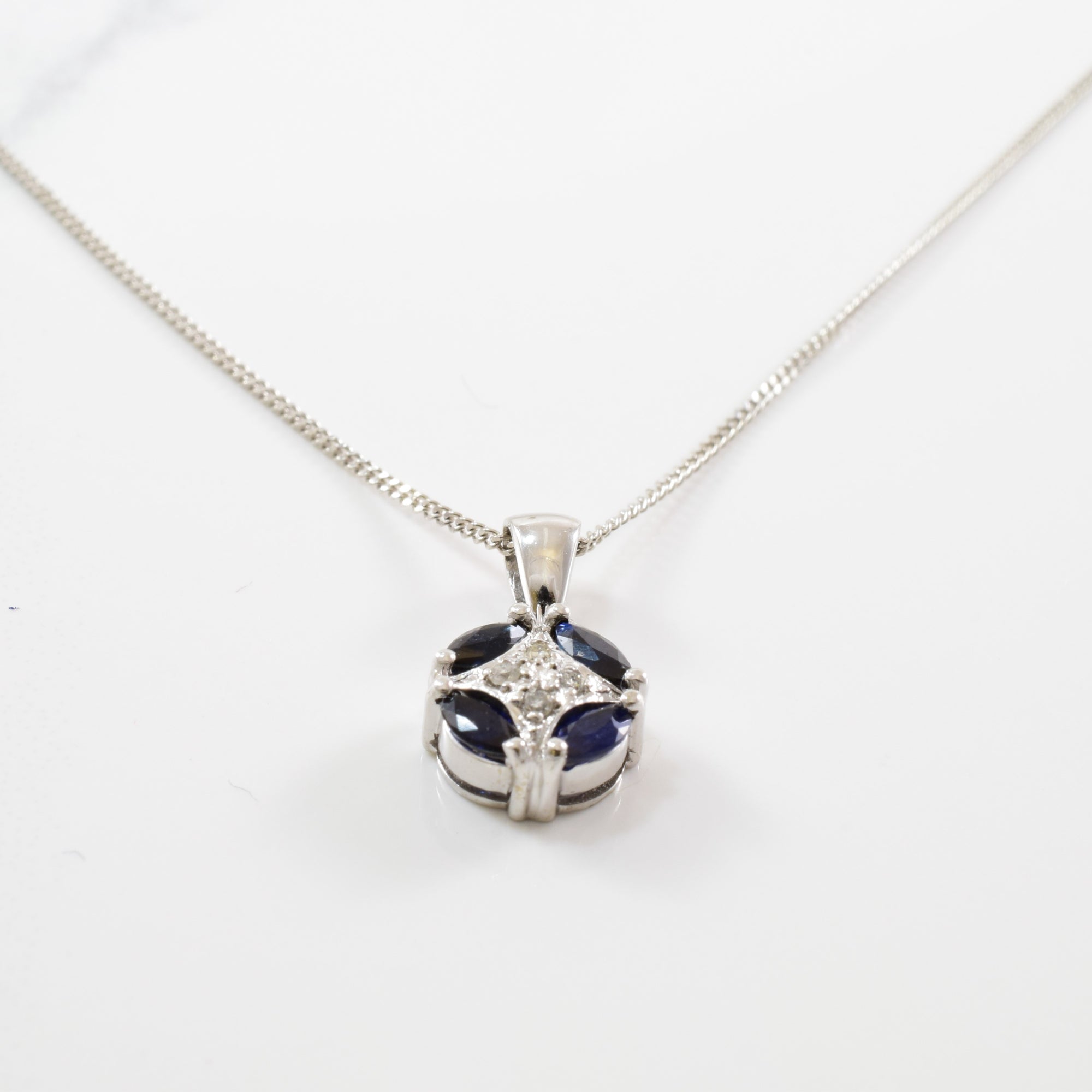 Marquise Blue Sapphire & Diamond Necklace | 0.02ctw, 0.28ctw | 18