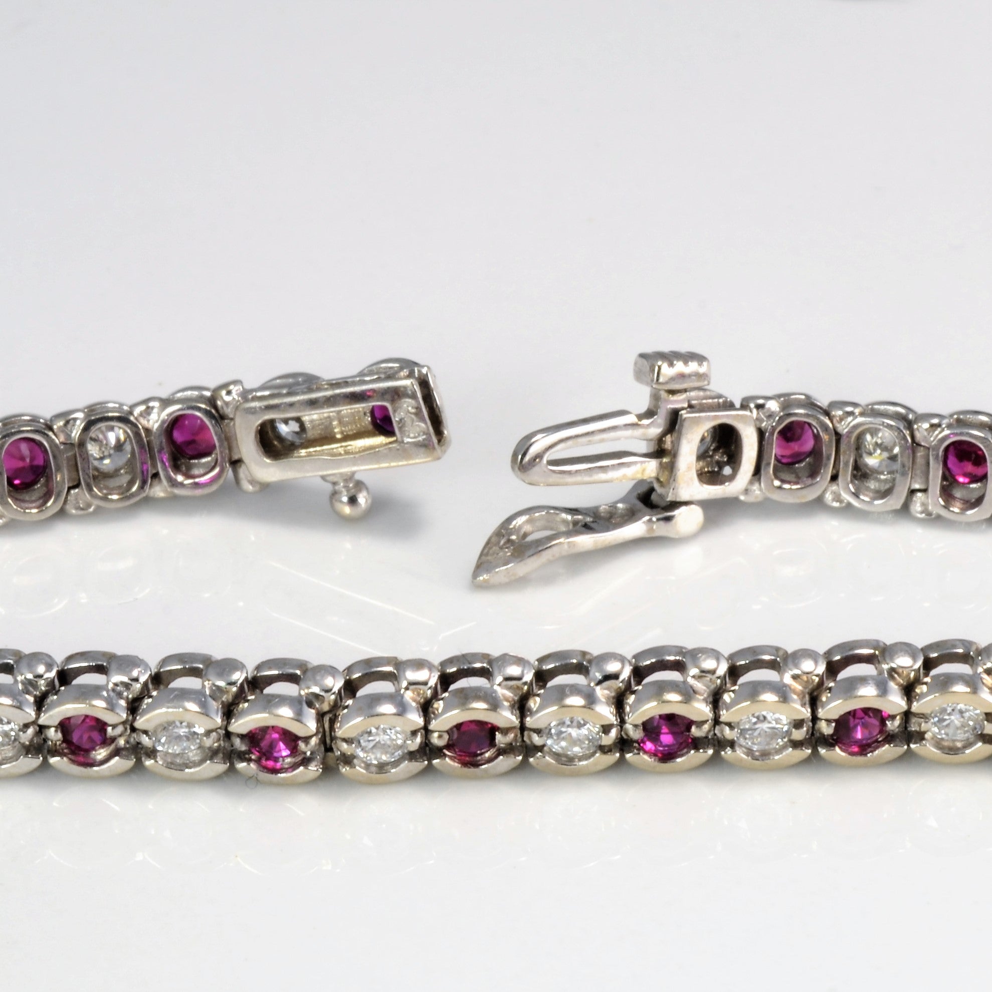 Semi Bezel Diamond & Ruby Tennis Bracelet | 1.38 ctw, 7''|