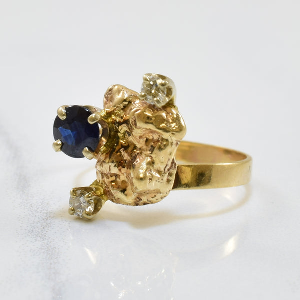 Blue Sapphire & Diamond Nugget Ring | 0.50ct, 0.09ctw | SZ 4.5 |