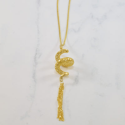 Yellow Gold Spiral Tassel Necklace | 26
