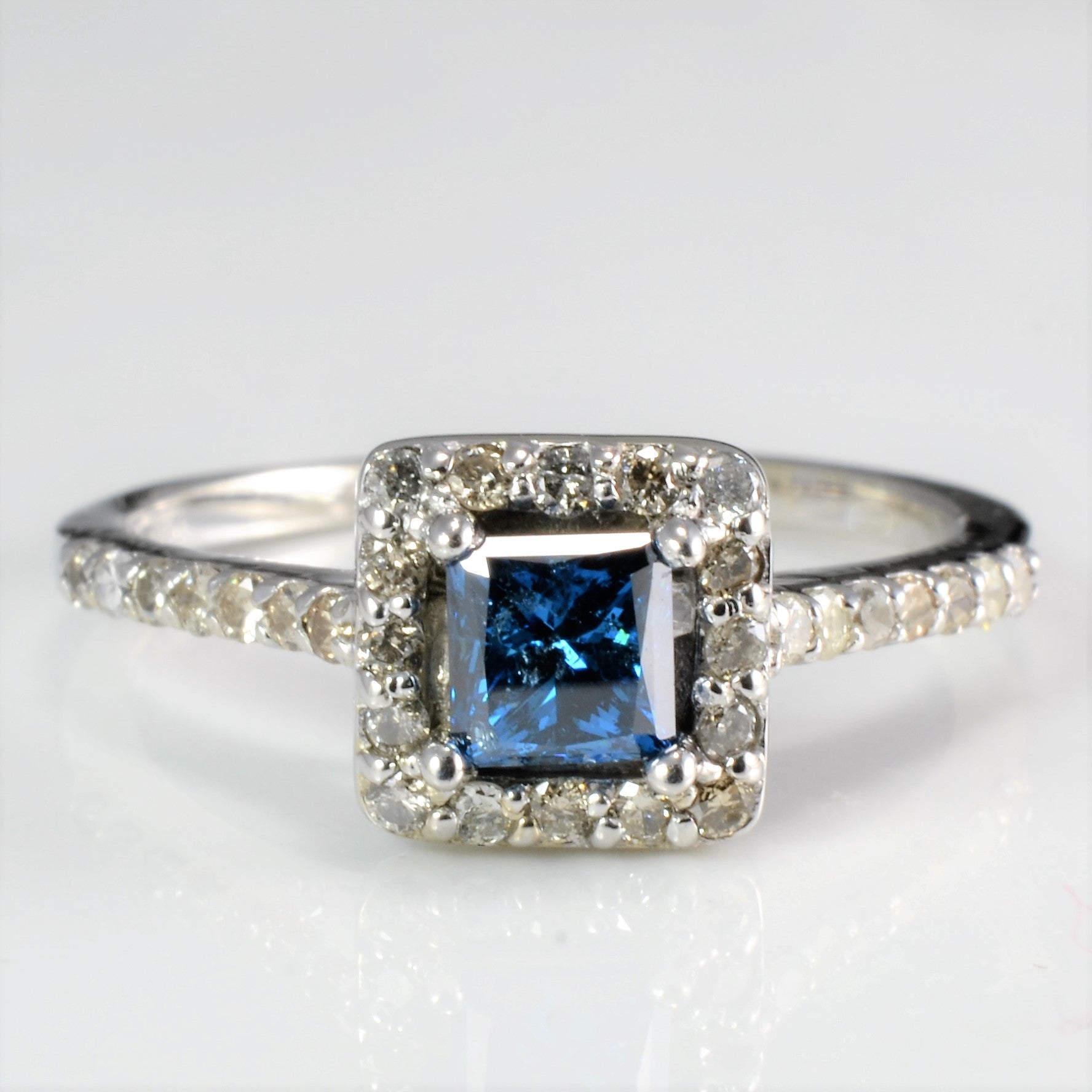 Halo Blue Diamond Ladies Engagement Ring | 0.72 ctw, SZ 6.25 |